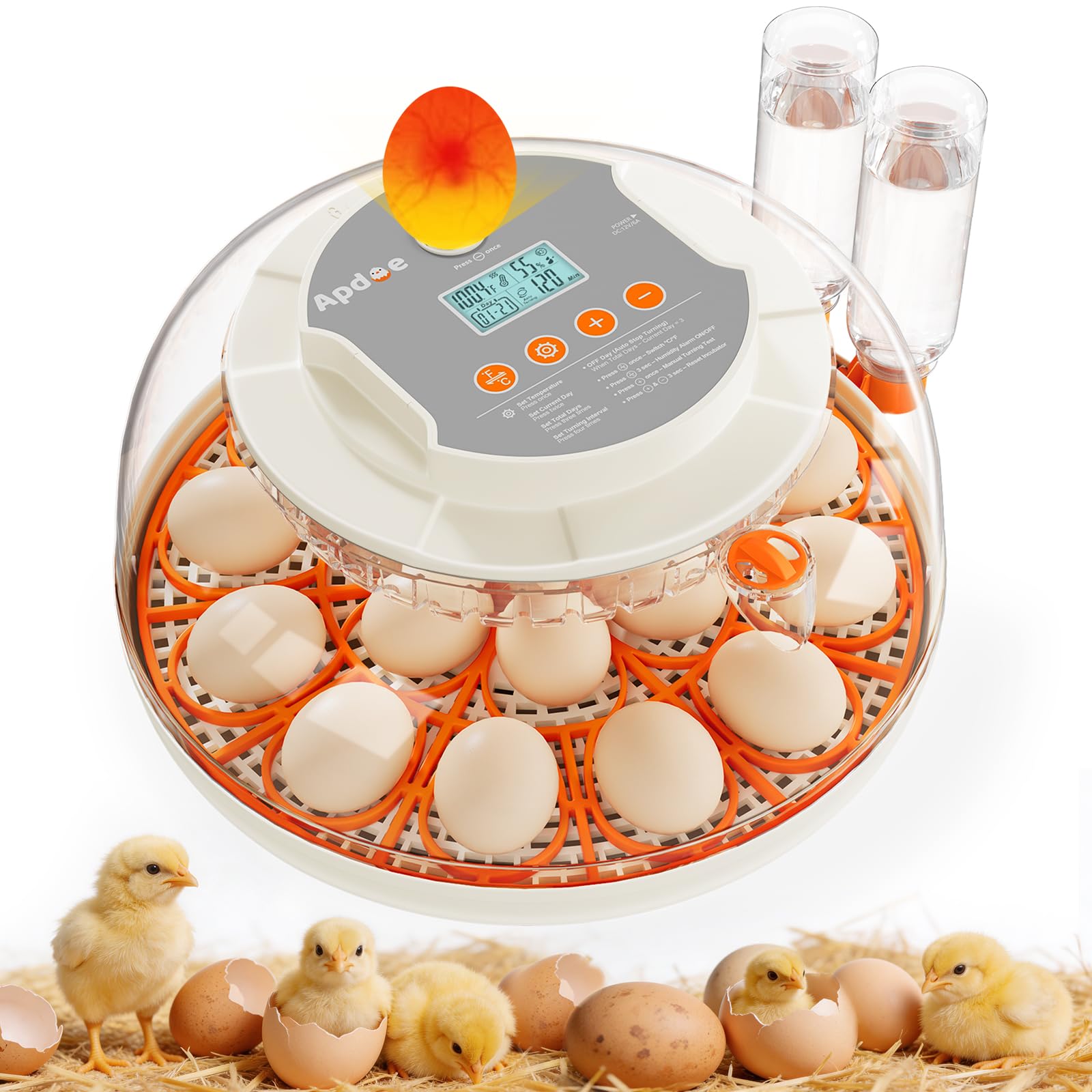 Apdoe Egg Incubator front view with transparent lid