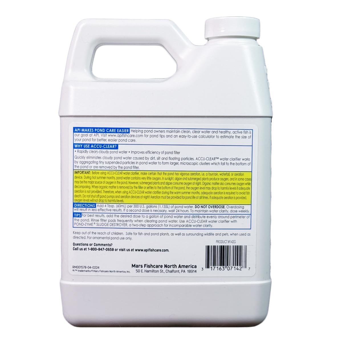 API Pond ACCU-Clear 32 oz water clarifier bottle side view