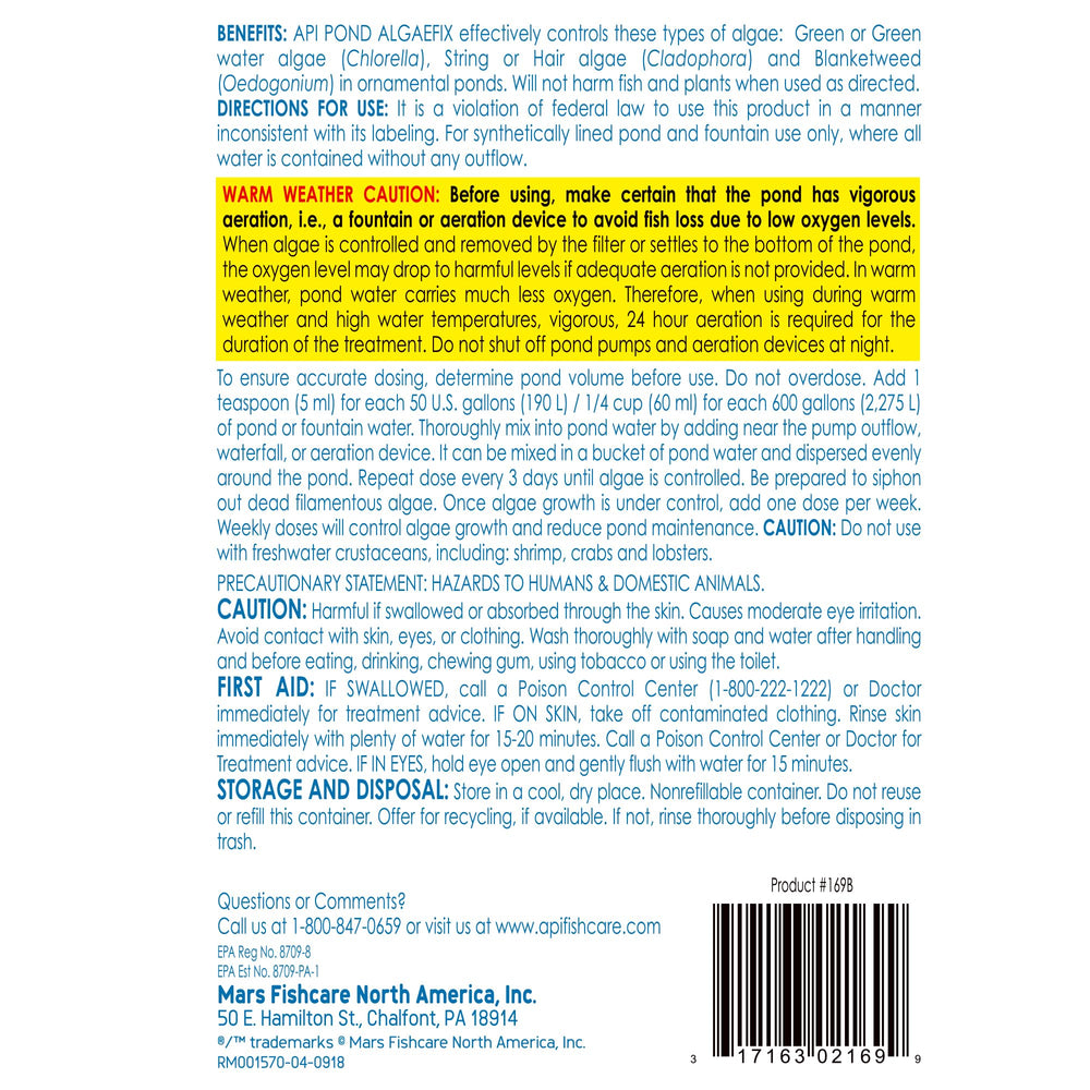 API POND ALGAEFIX label with instructions