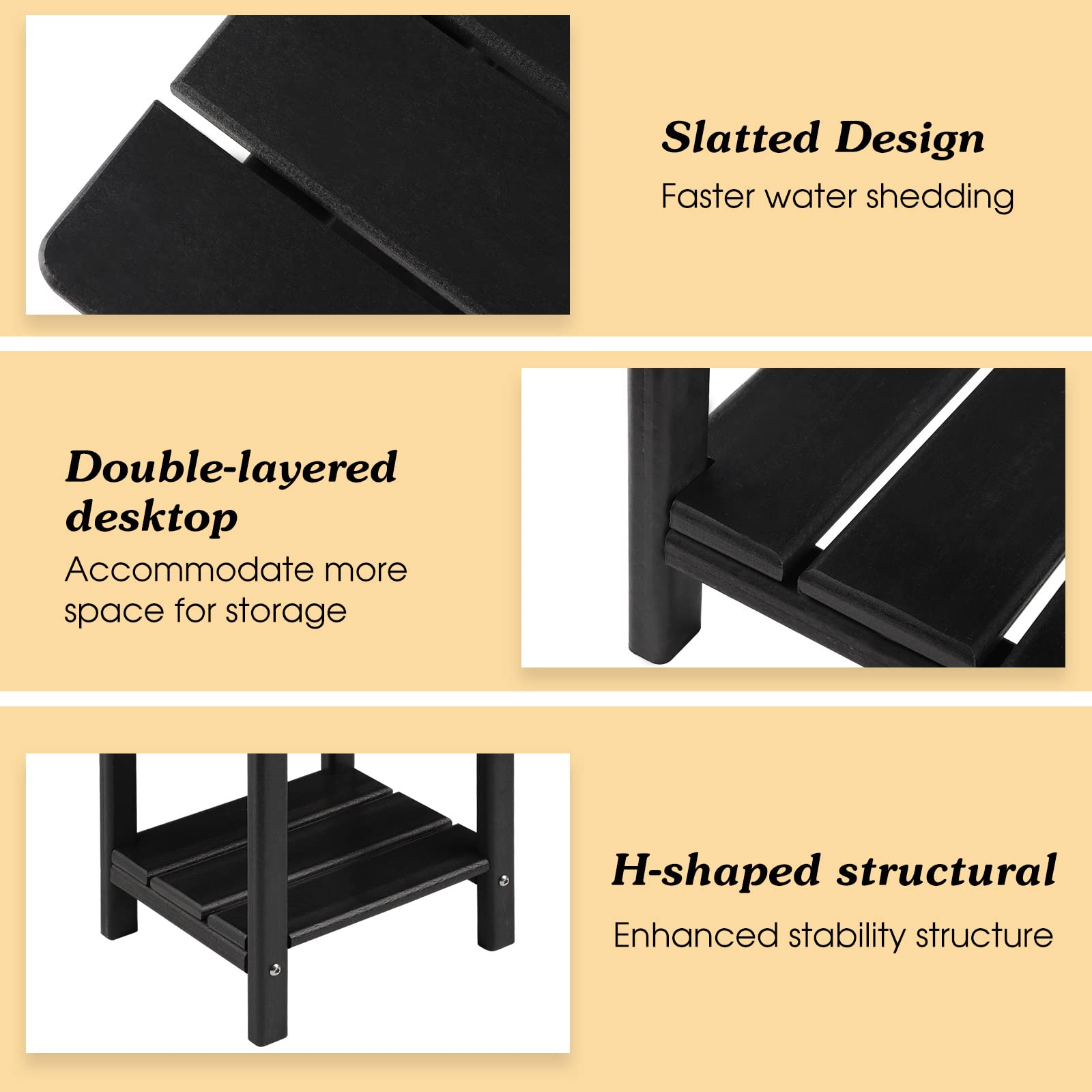 Apolimi Adirondack Outdoor Side Table black with drinks and books