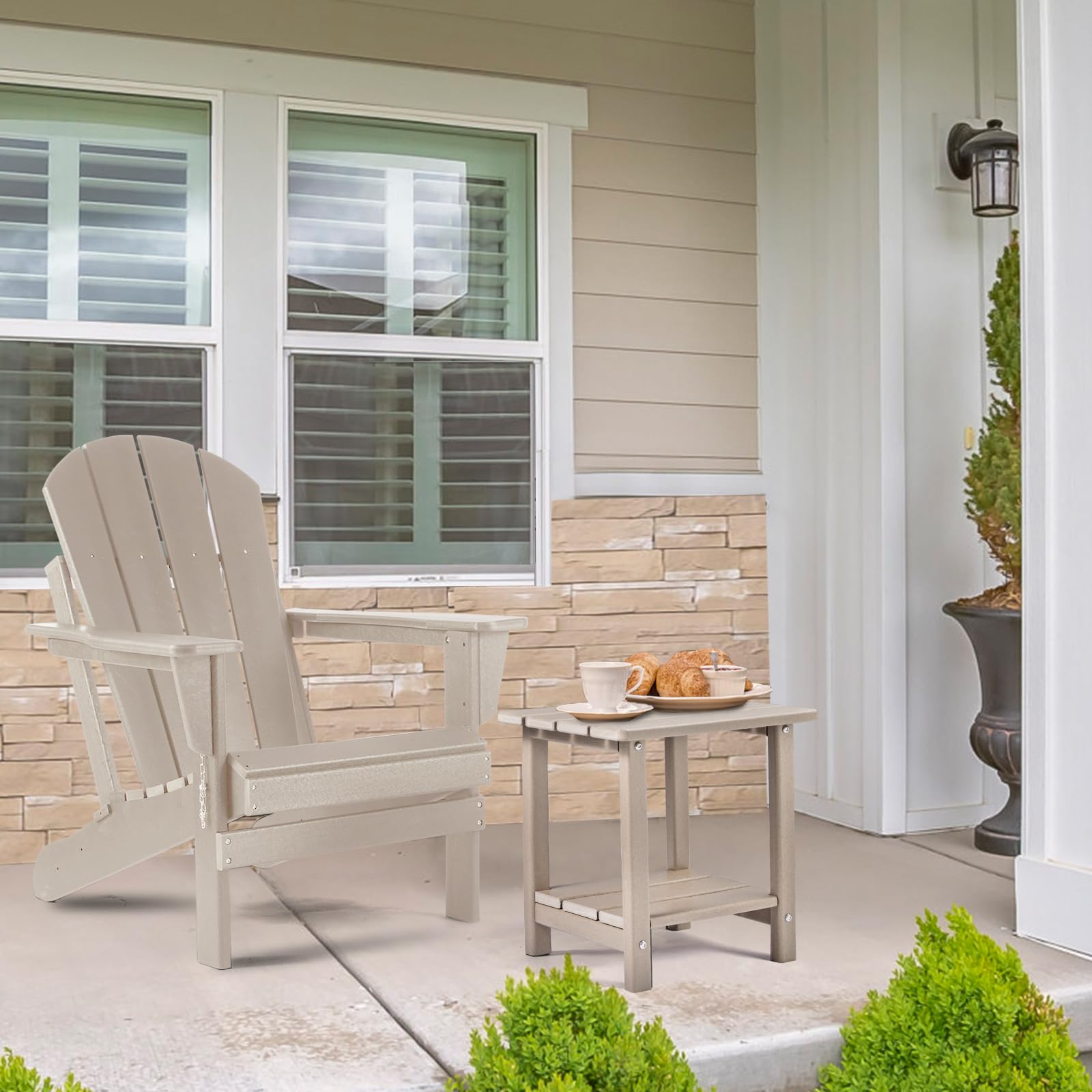 Apolimi Adirondack Outdoor Side Table side view showcasing two-tier design