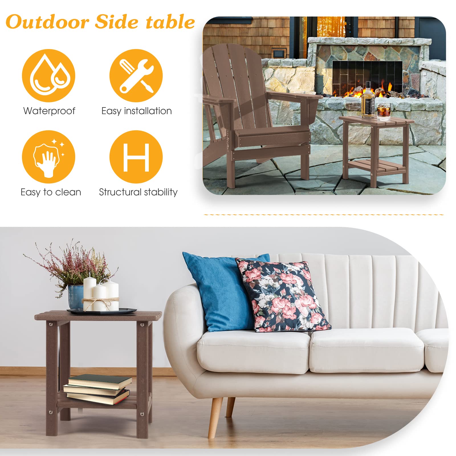 Apolimi outdoor side table assembled next to an Adirondack chair