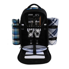 apollo walker Picnic Backpack for 2 in blue plaid with utensils