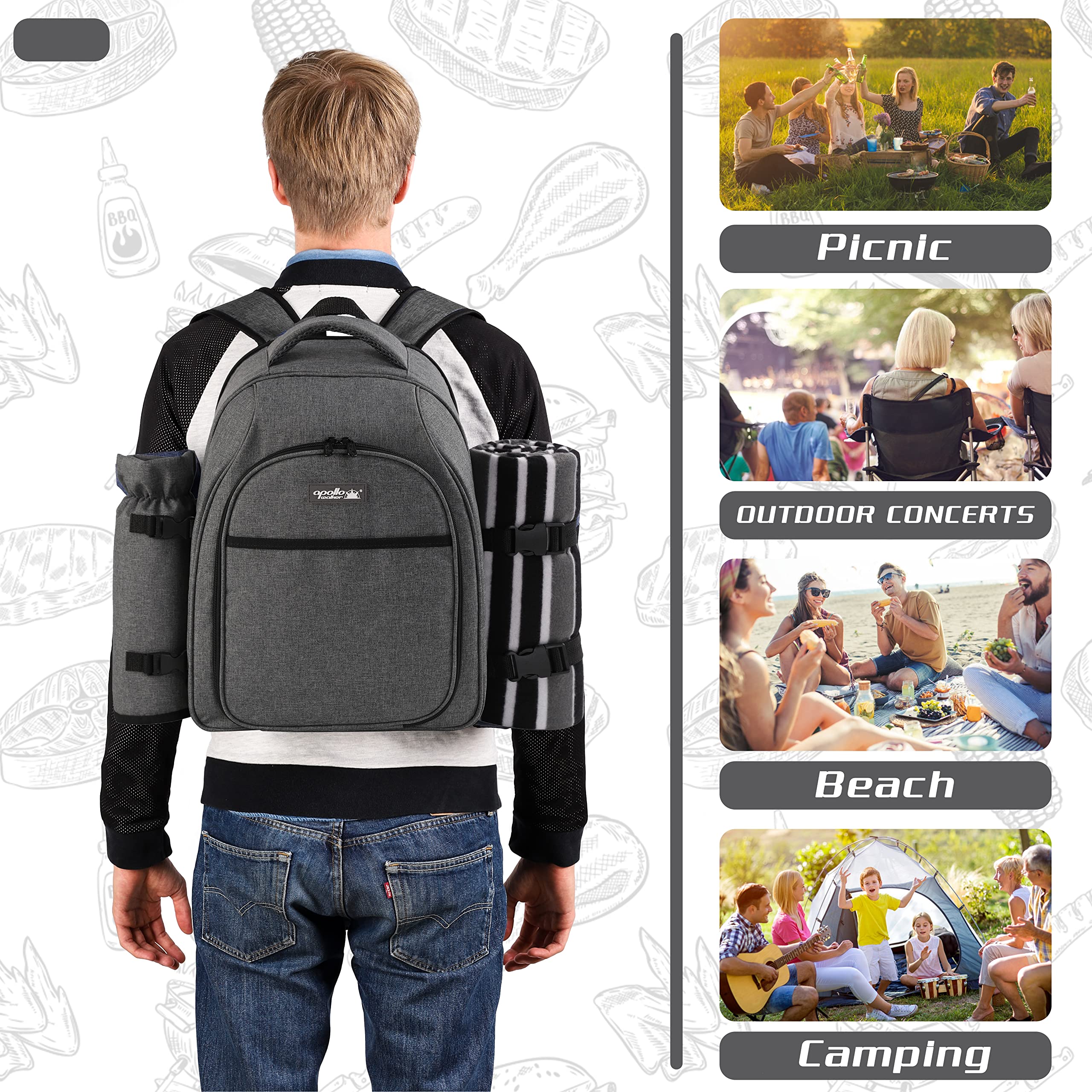 Apollo Walker Picnic Backpack with fleece blanket spread out