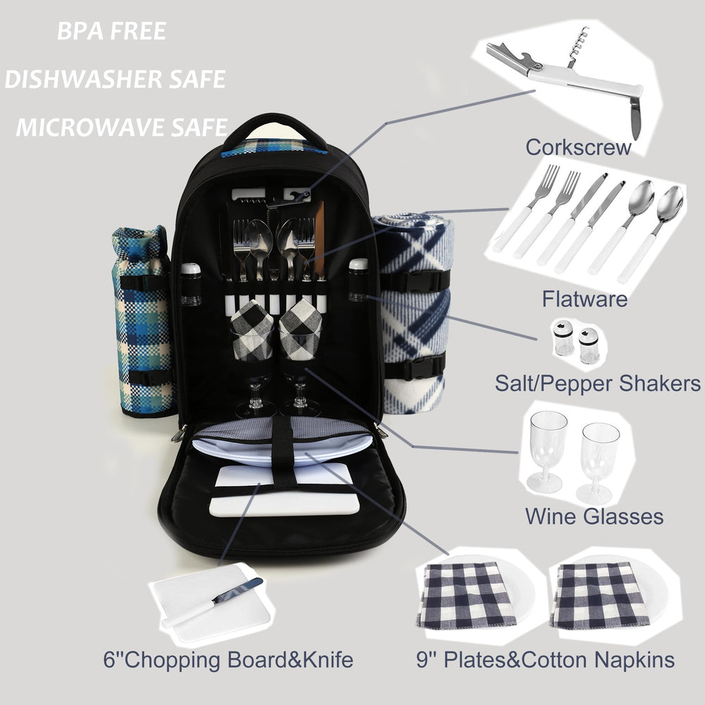 apollo walker Picnic Backpack with included dinnerware and wine glasses