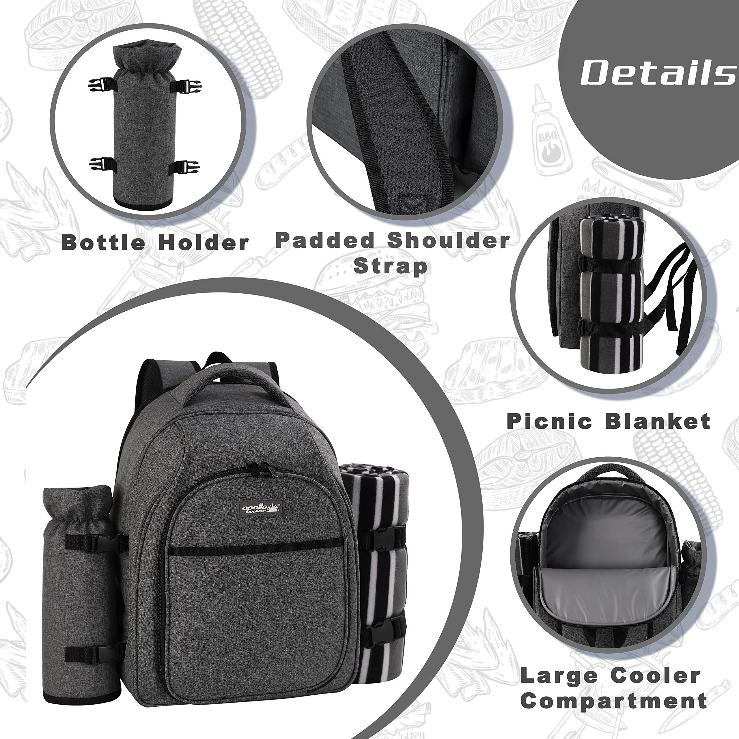 Apollo Walker Picnic Backpack with picnic set including plates and glasses