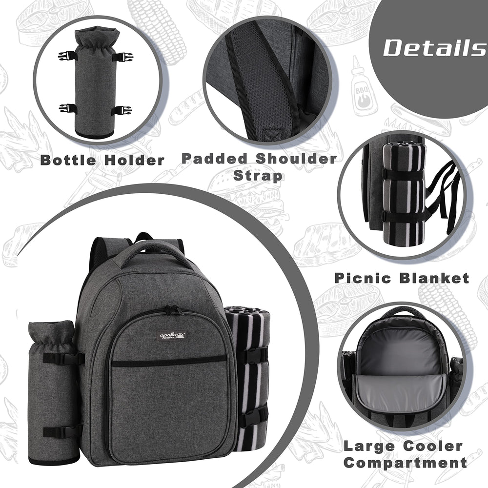 Apollo Walker Picnic Backpack with picnic set including plates and glasses