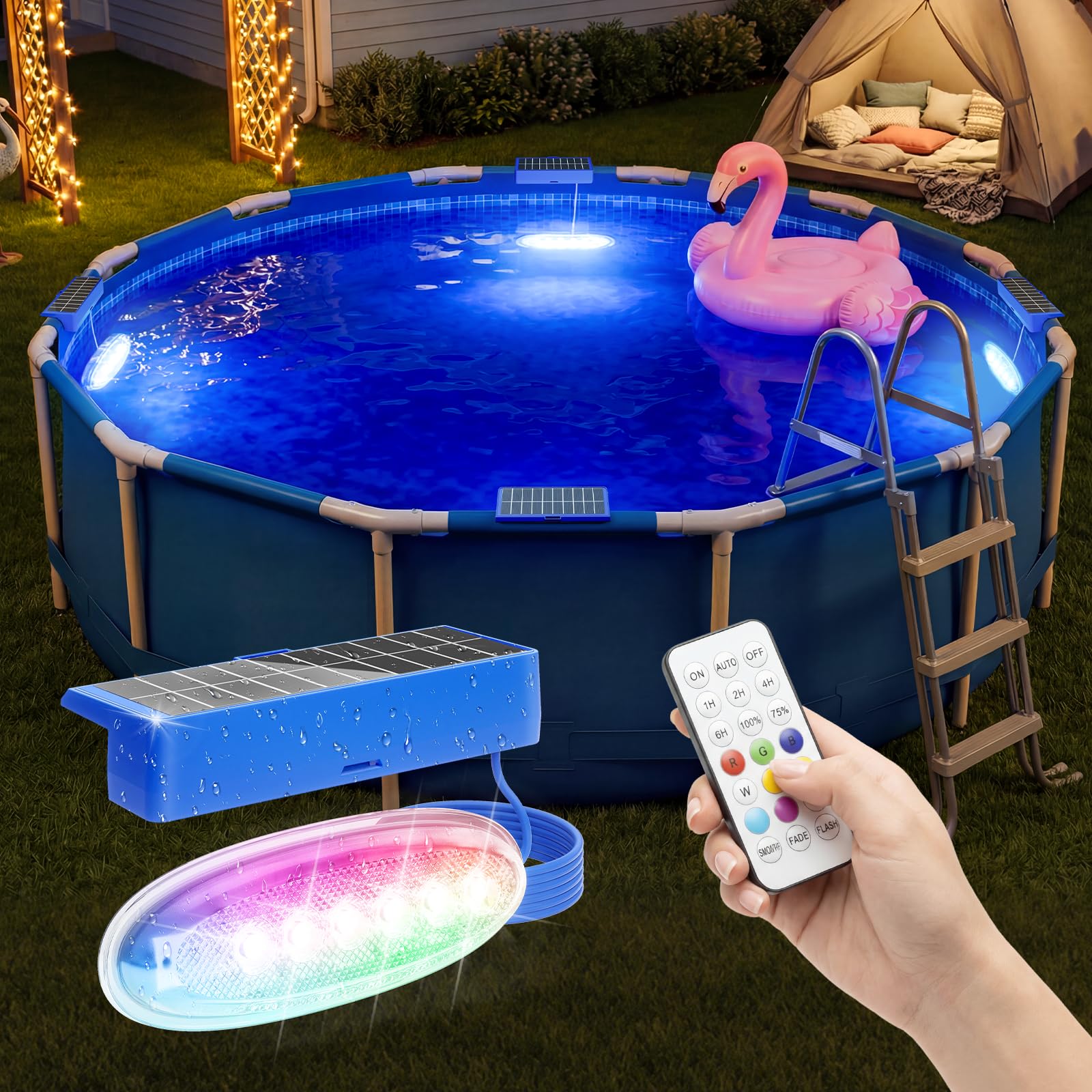 APONUO Solar Pool Lights blue model front view