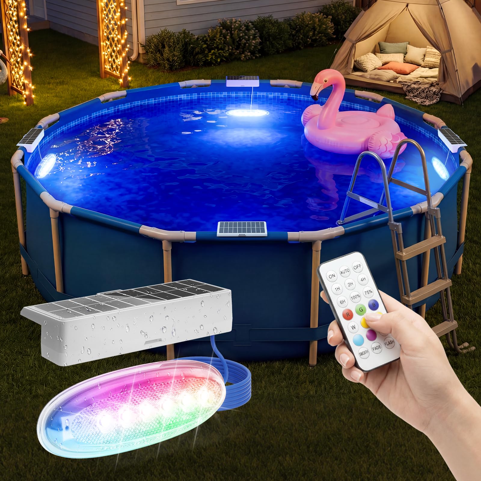 APONUO Solar Pool Lights gray model front view