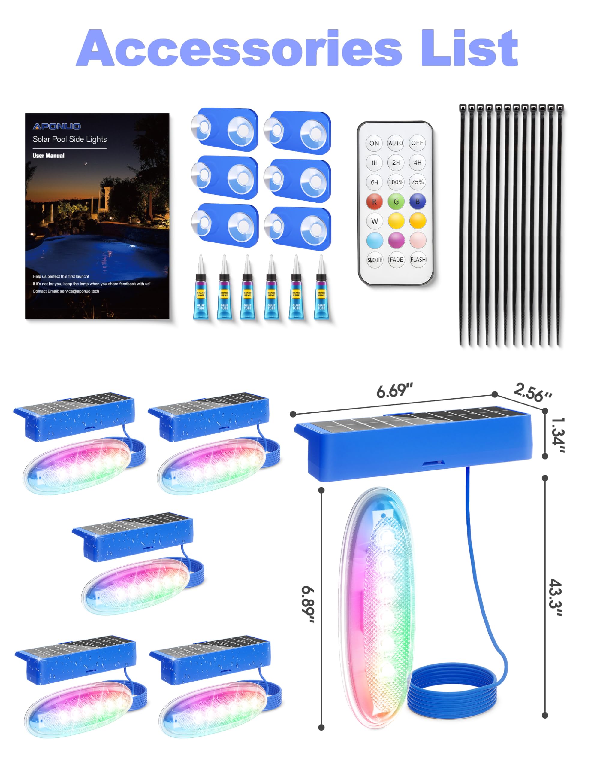APONUO Solar Pool Lights mounted on smooth surface