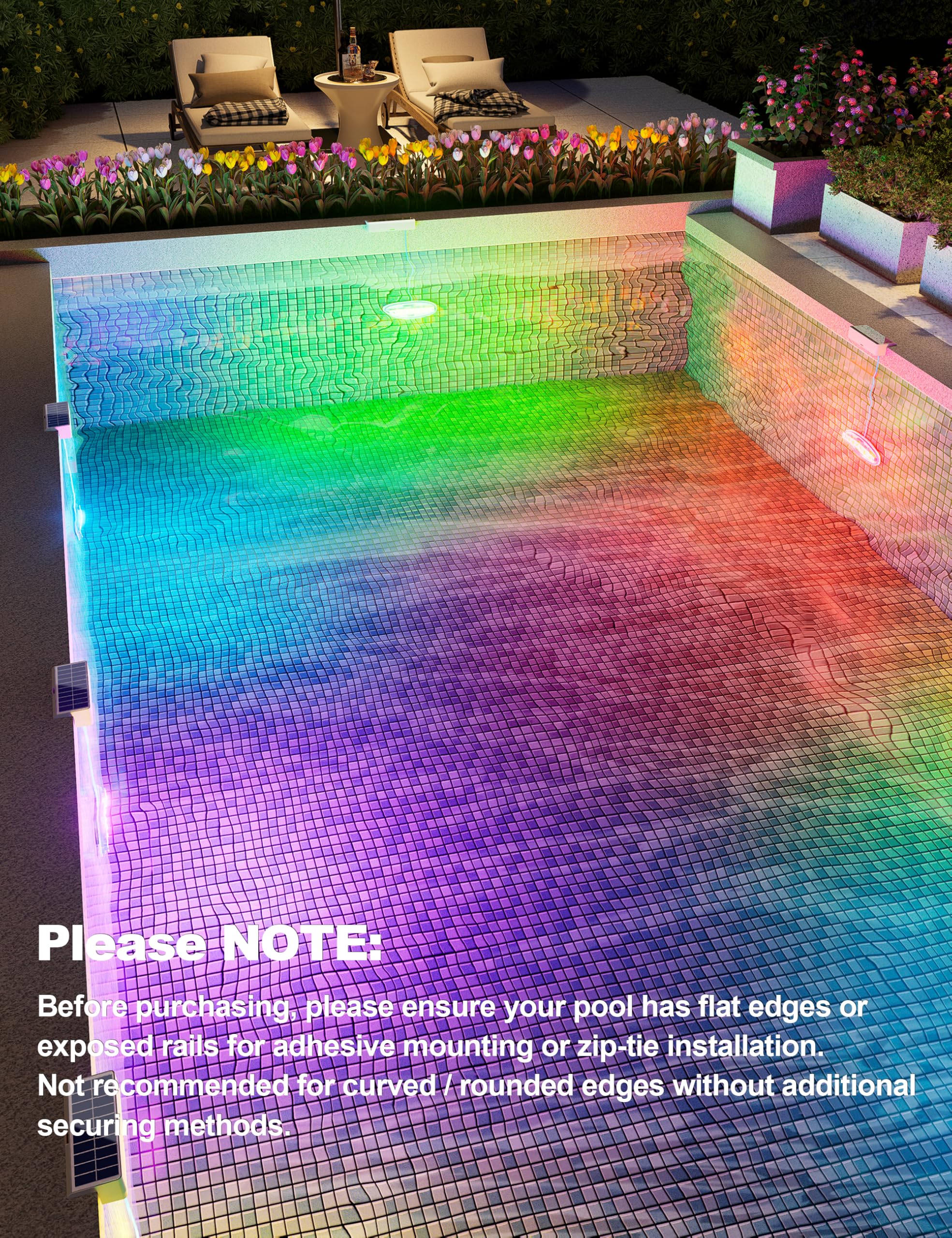 APONUO Solar Pool Lights on a patio setting