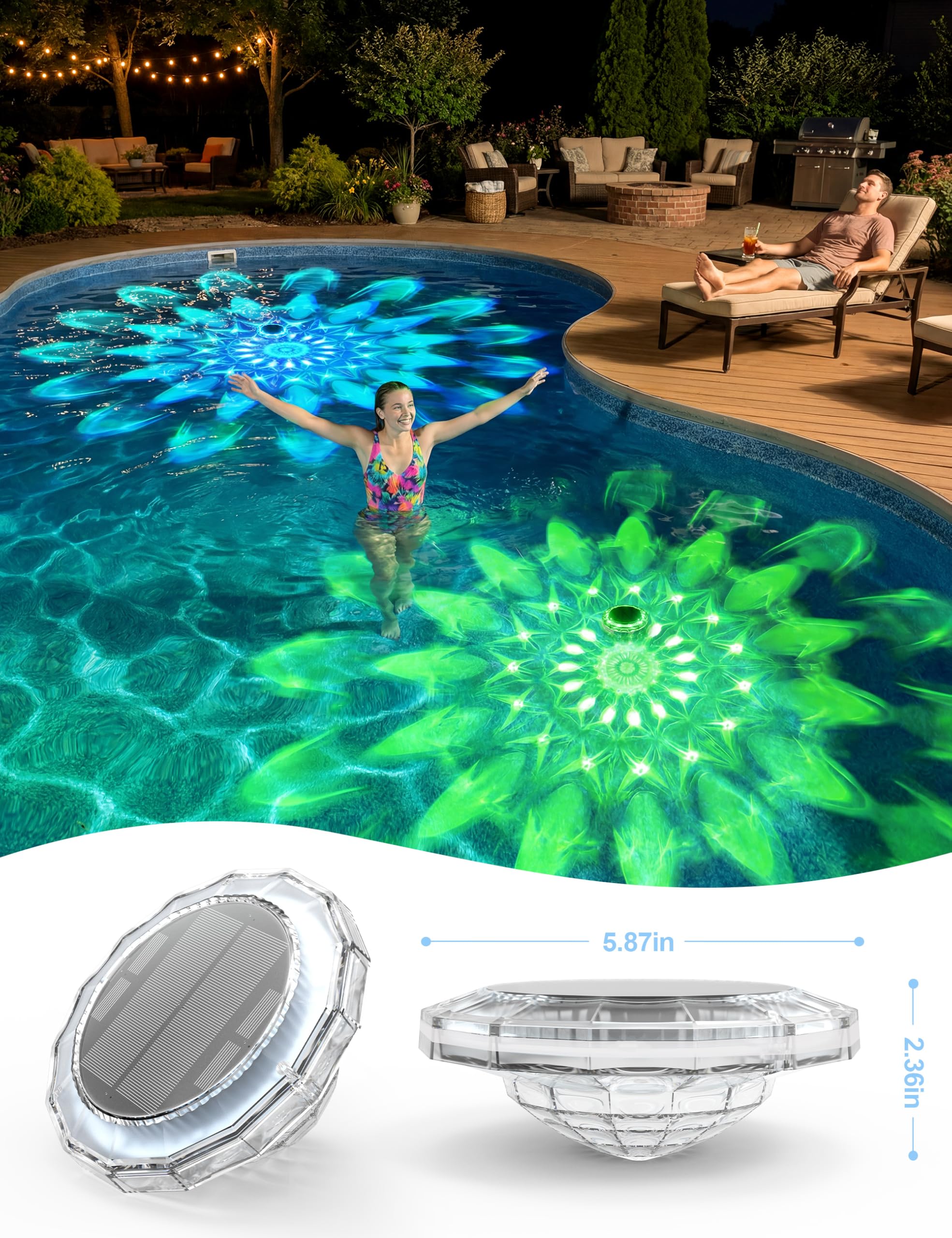 APONUO Solar Pool Lights on a sunny day charging