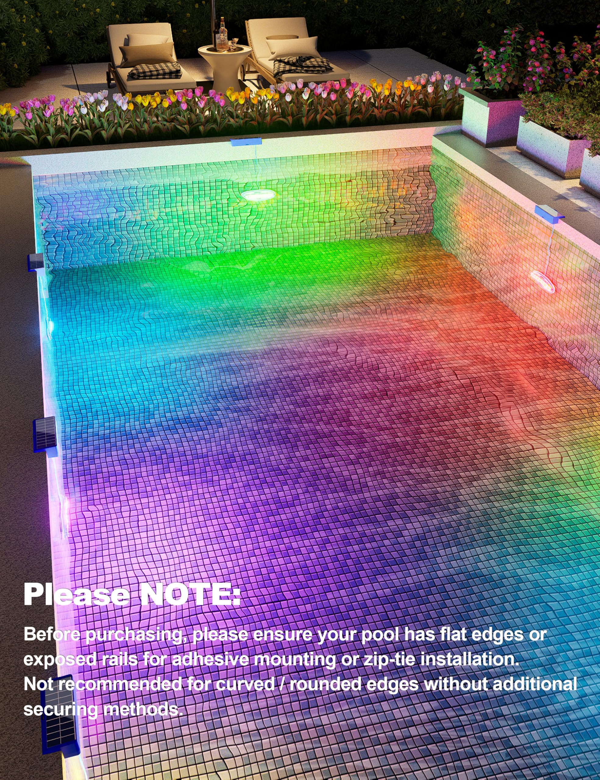 APONUO Solar Pool Lights showing dynamic colour modes