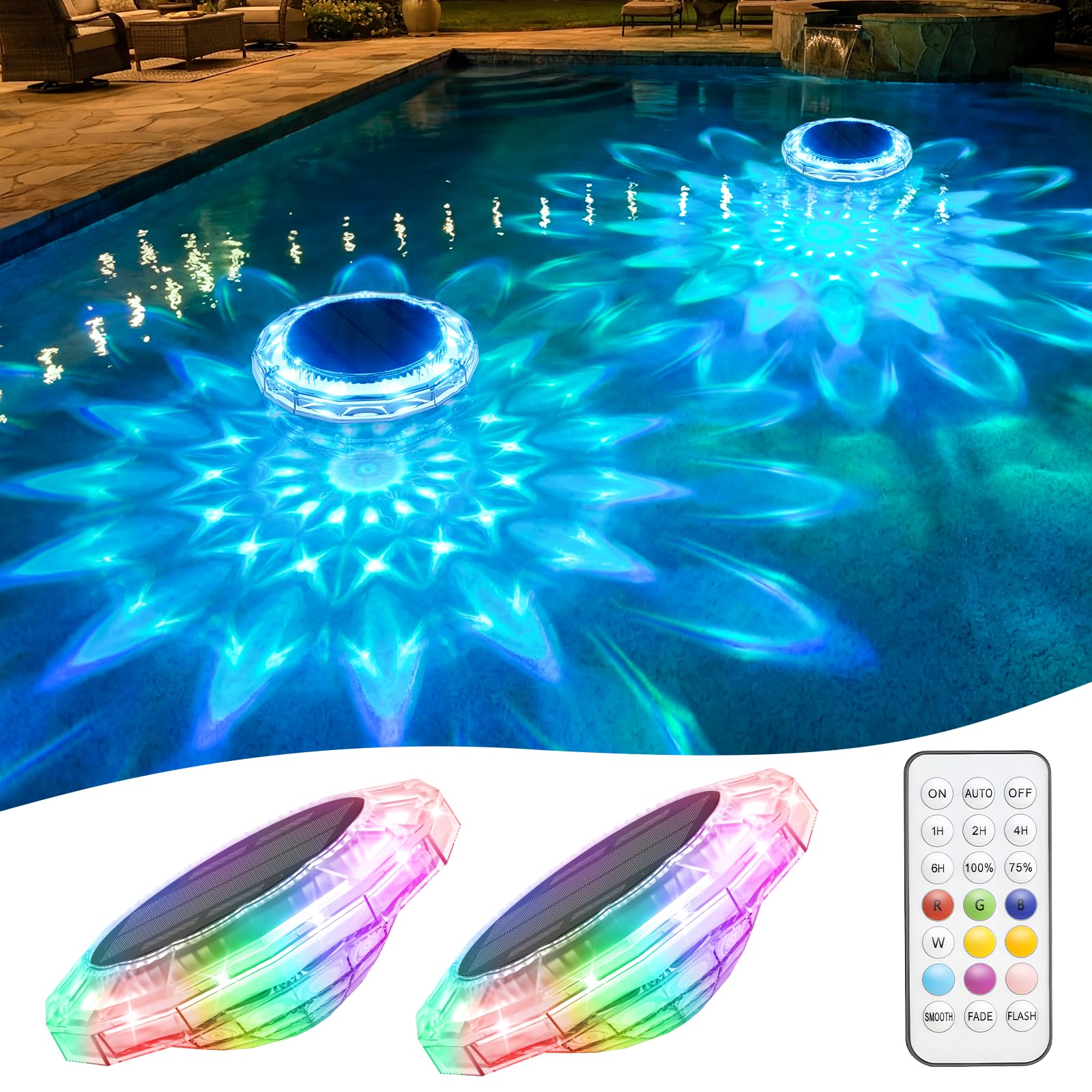 APONUO Solar Pool Lights transparent model front view