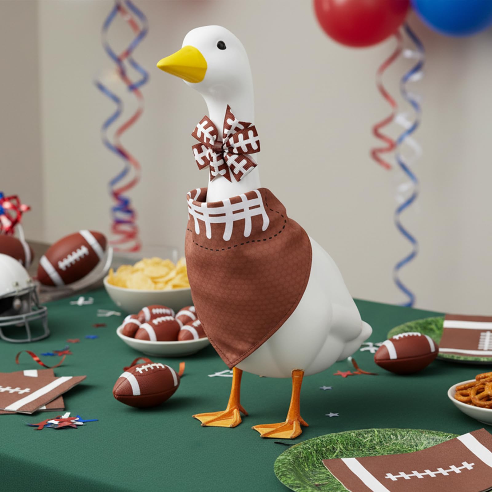 Aposwow Porch Goose Football Outfits displayed in a garden