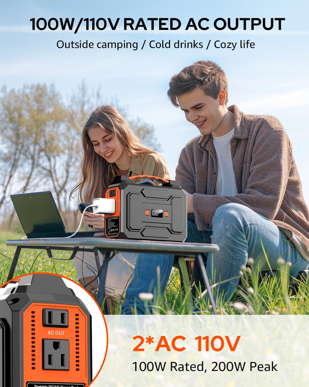 Apowking Portable Power Station showing AC outlet and USB ports