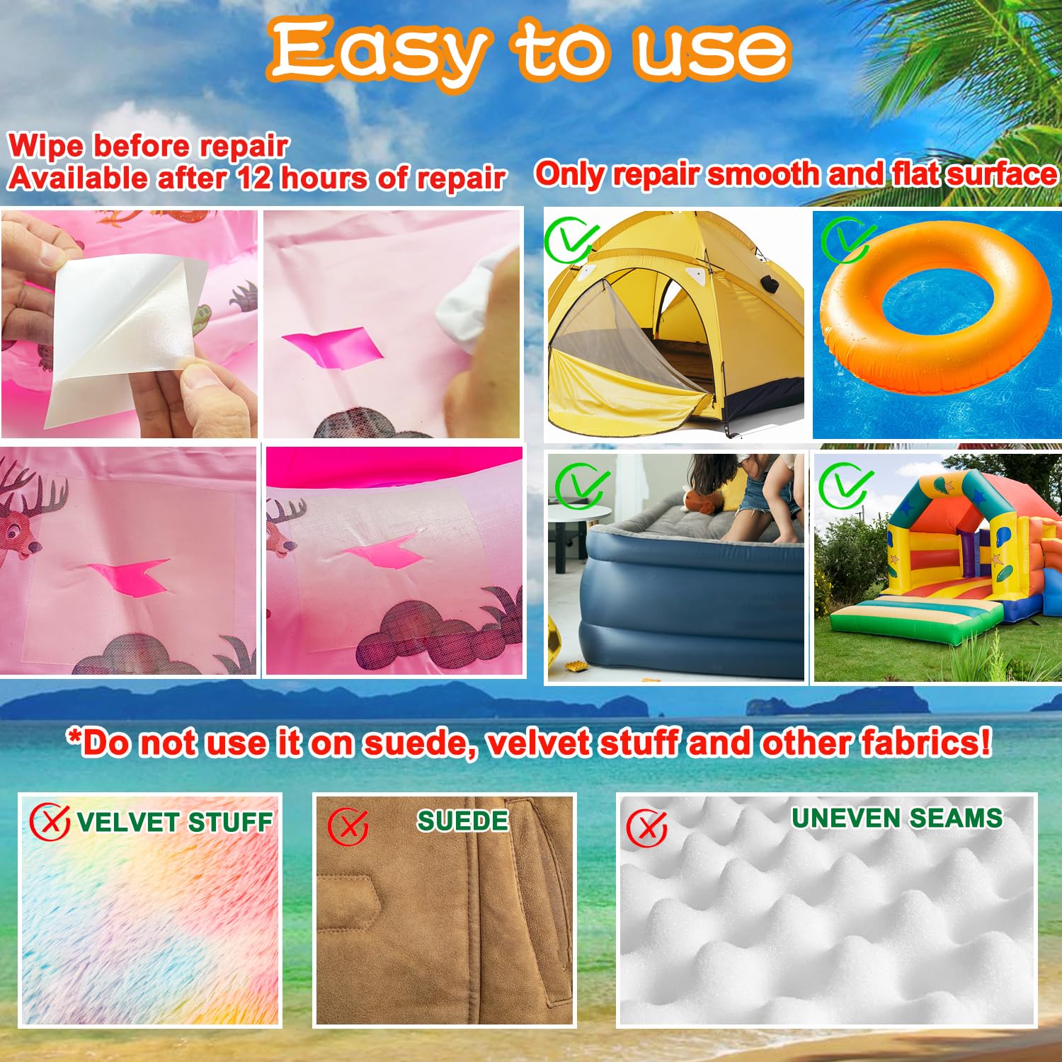 Application of KAIHENG clear patch on an inflatable pool