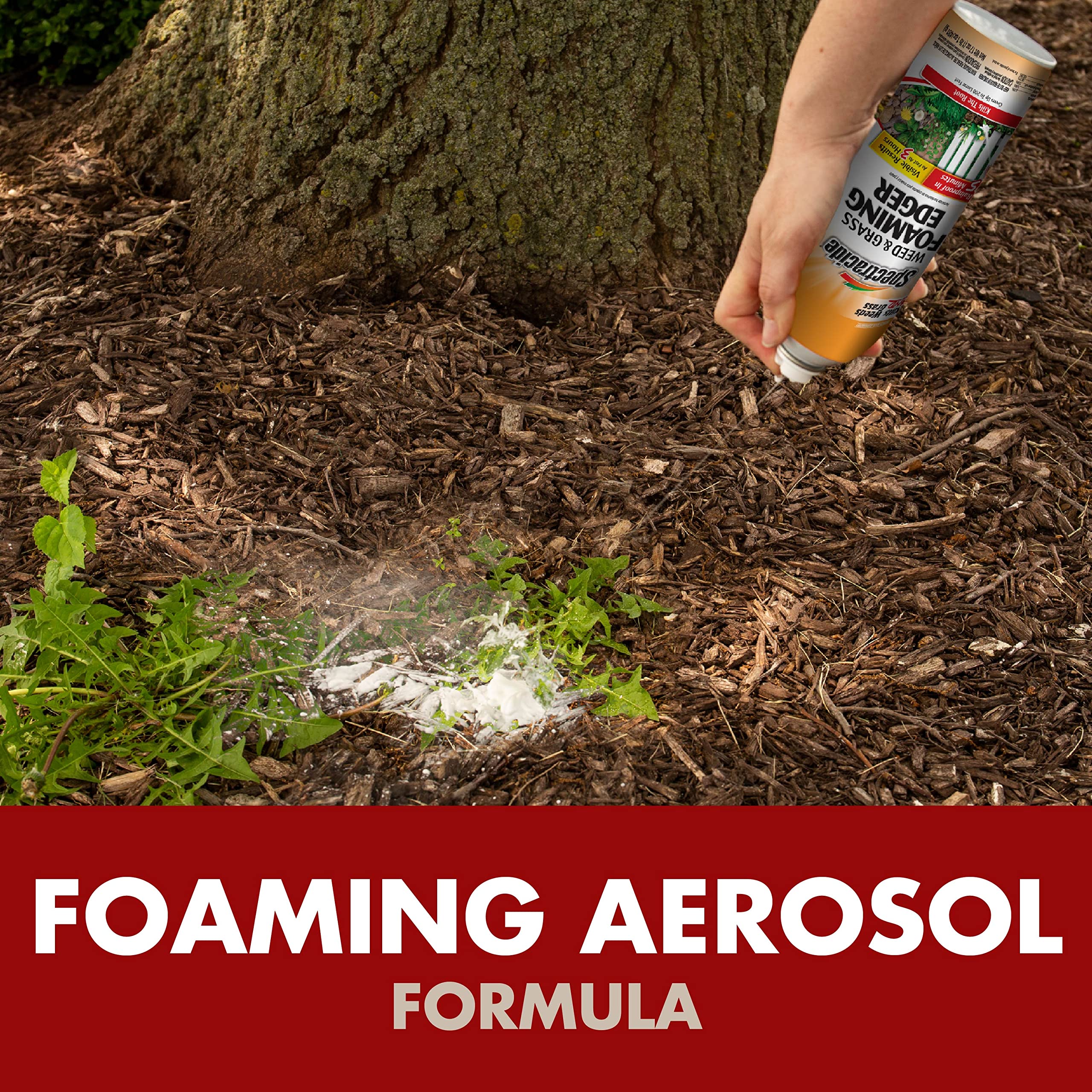 Application of Spectracide Weed & Grass Foaming Edger on lawn