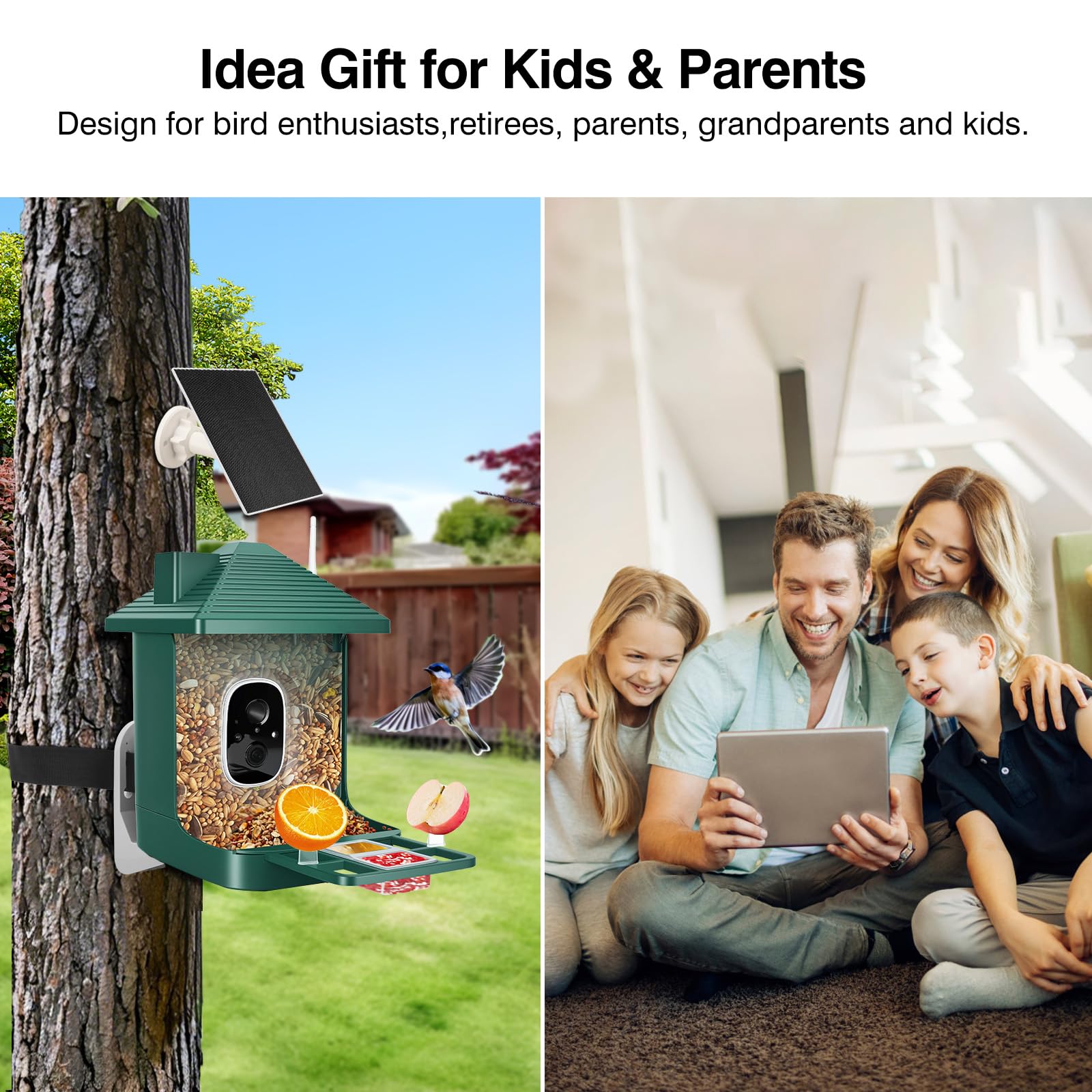 Aprilmin bird feeder with birds feeding nearby