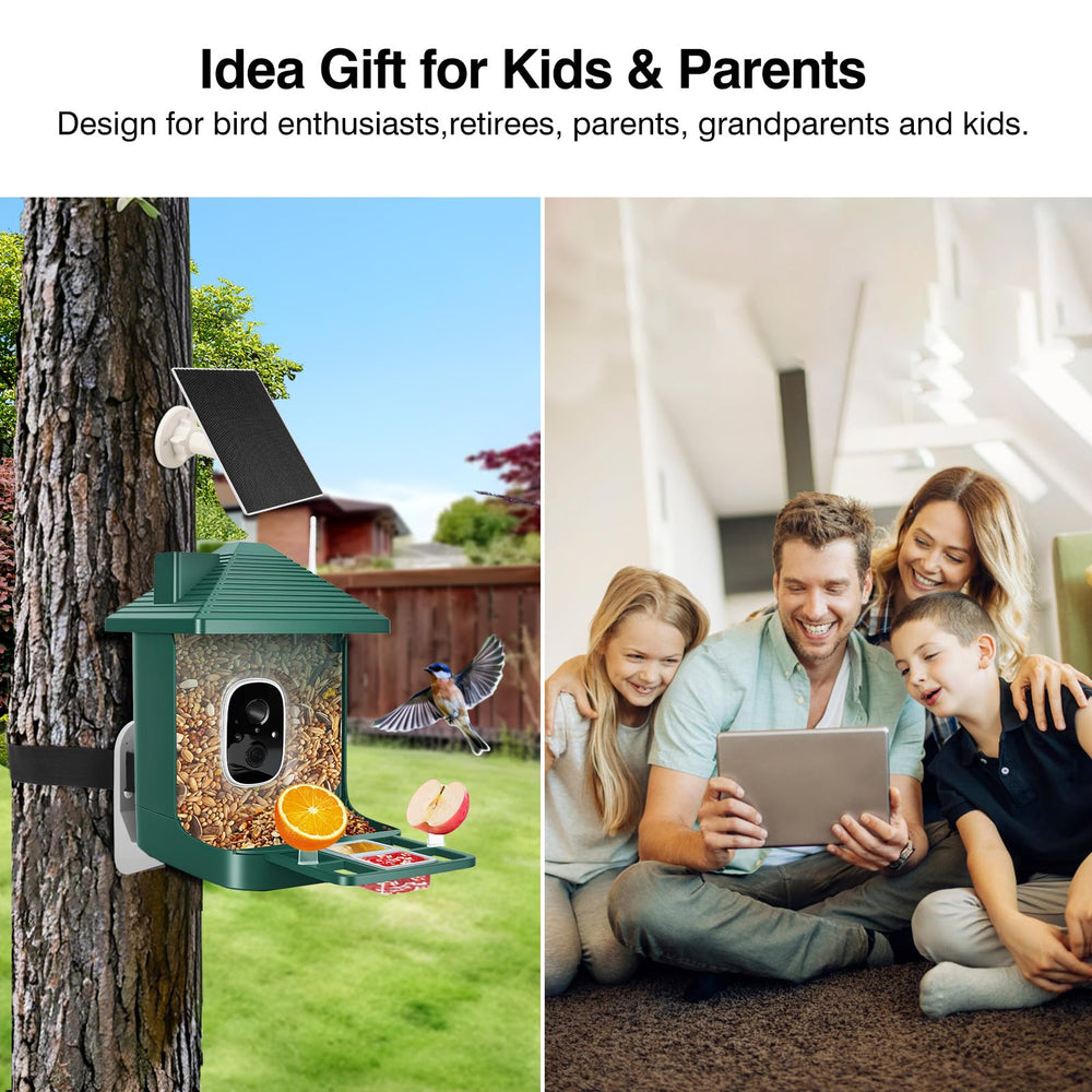 Aprilmin bird feeder with birds feeding nearby