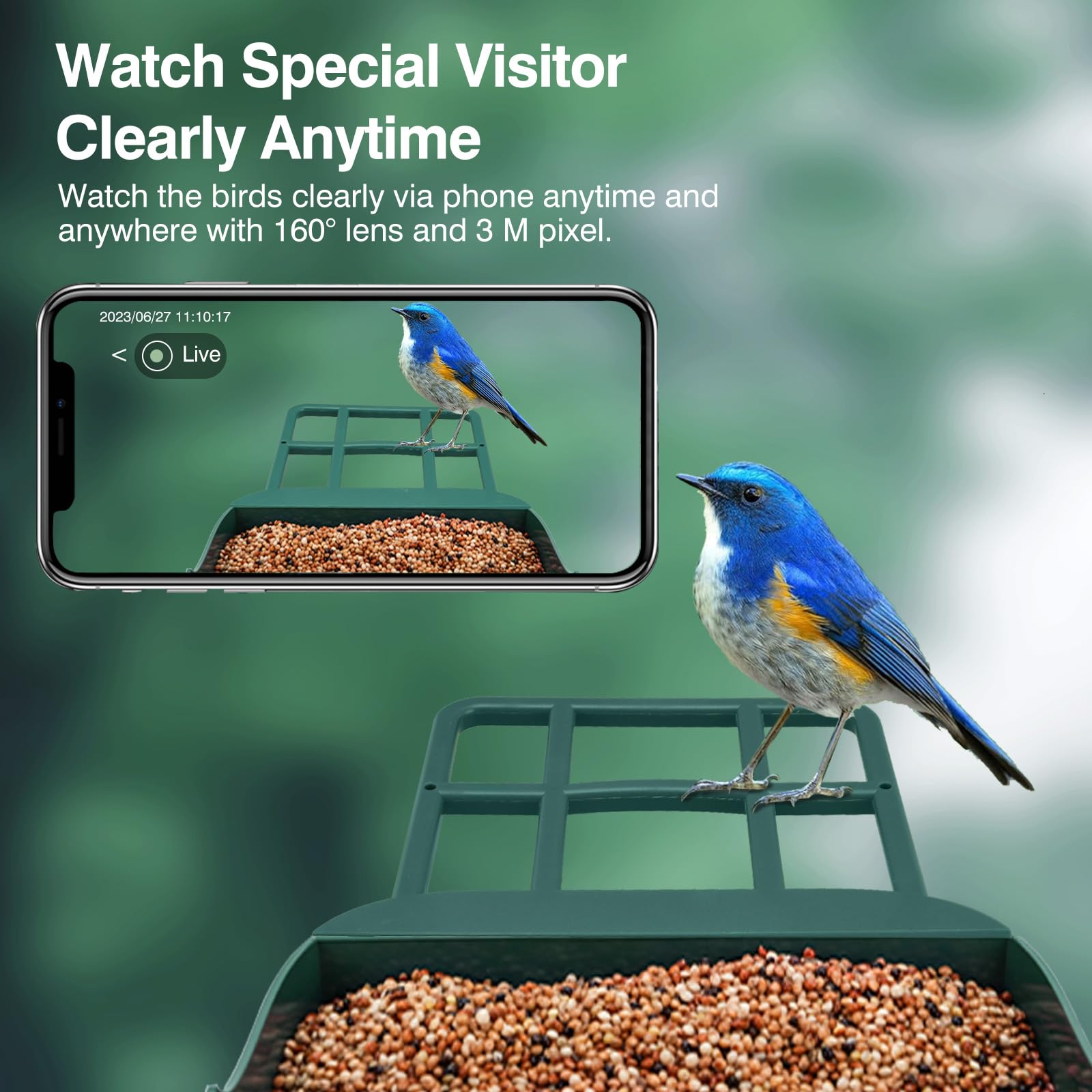 Aprilmin Solar Smart Bird Feeder showing SD card slot