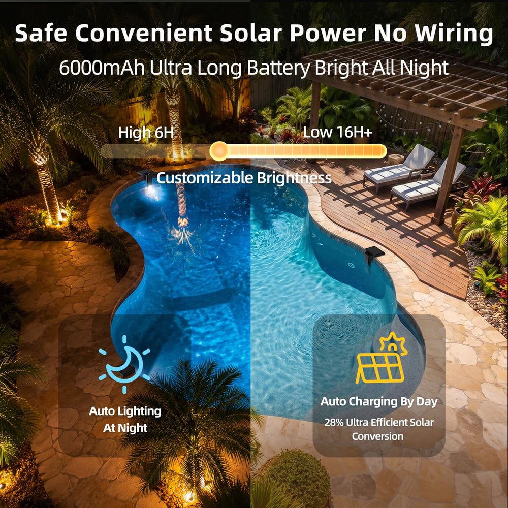 Aqoutgh Solar Pool Light displaying RGB colors underwater