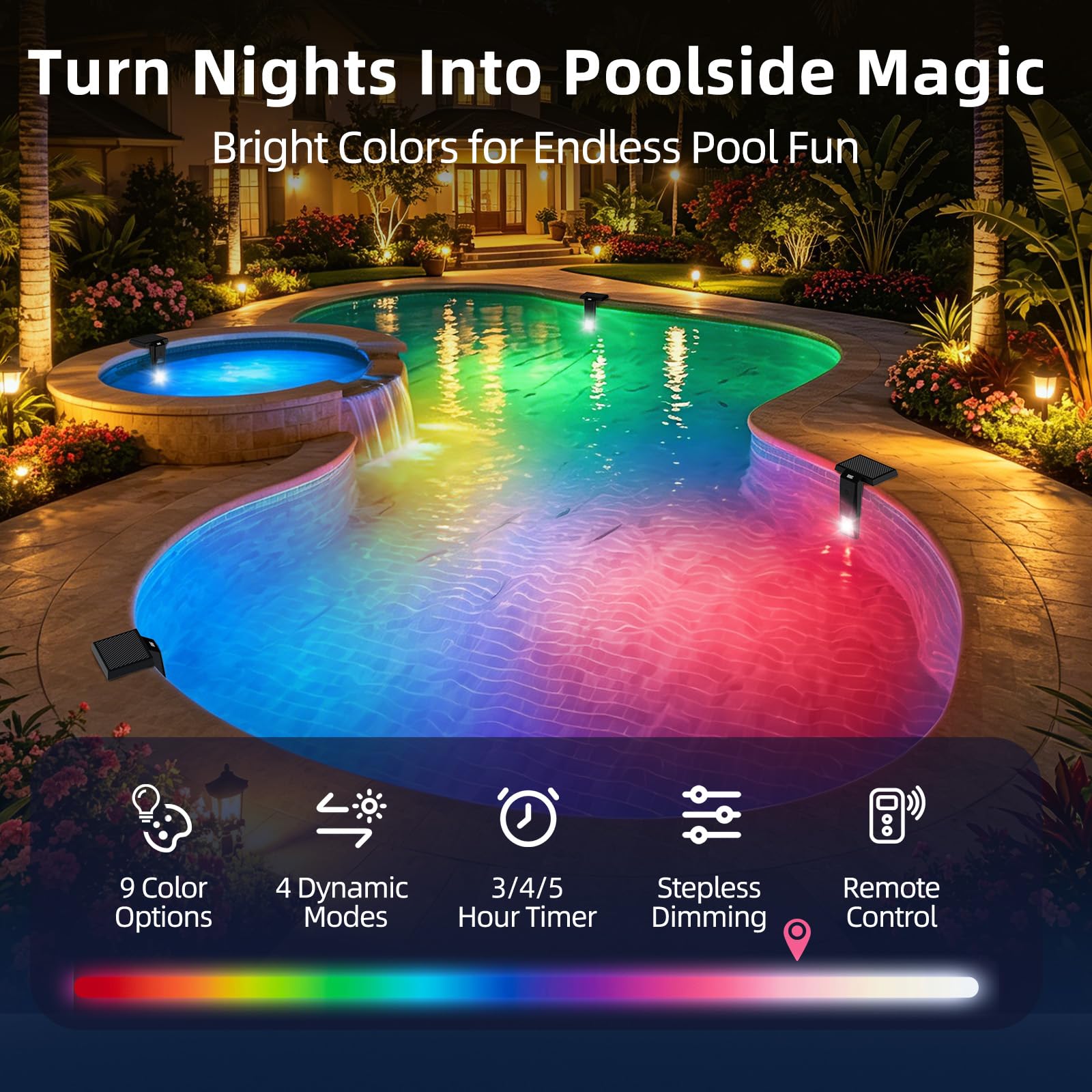 Aqoutgh Solar Pool Light in a swimming pool at night
