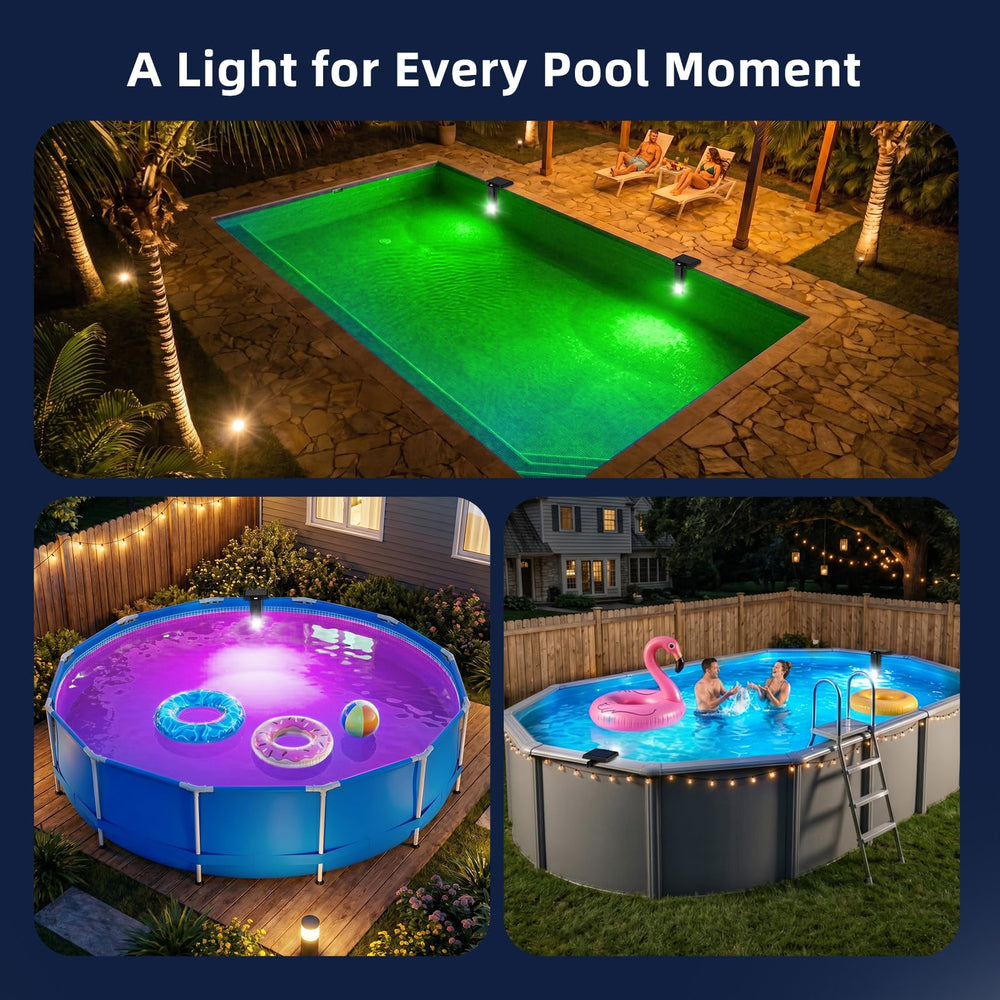 Aqoutgh Solar Pool Light with solar panel in a garden