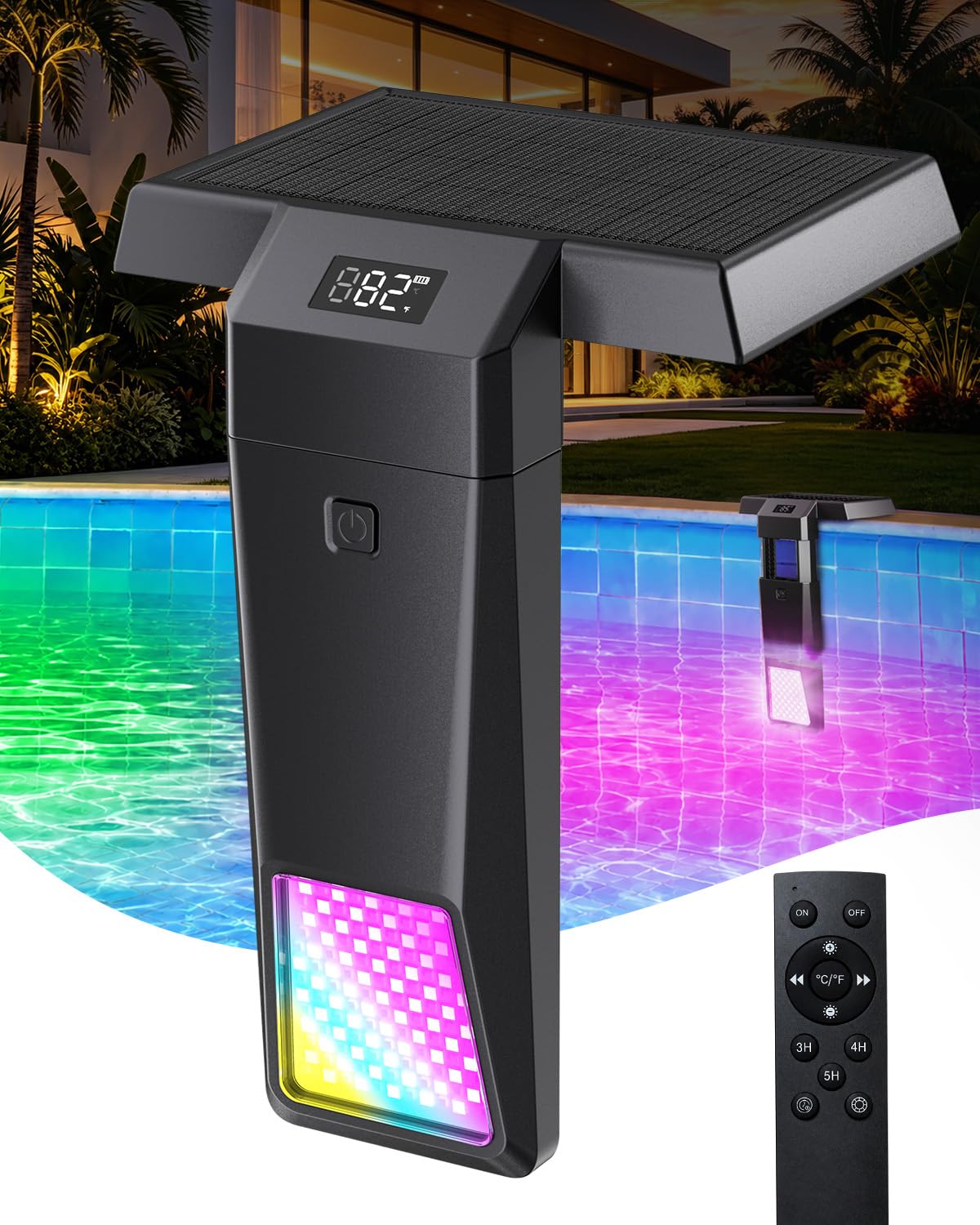 Aqoutgh Solar Pool Lights with remote control and solar panel