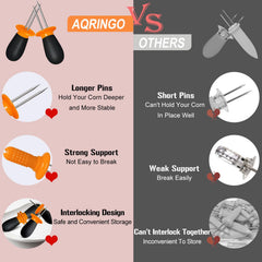 AQRINGO Corn Holders in use with corn on the cob
