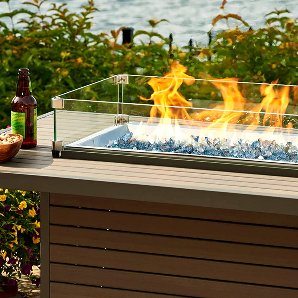 Aqua Blue fire glass in a decorative garden setting