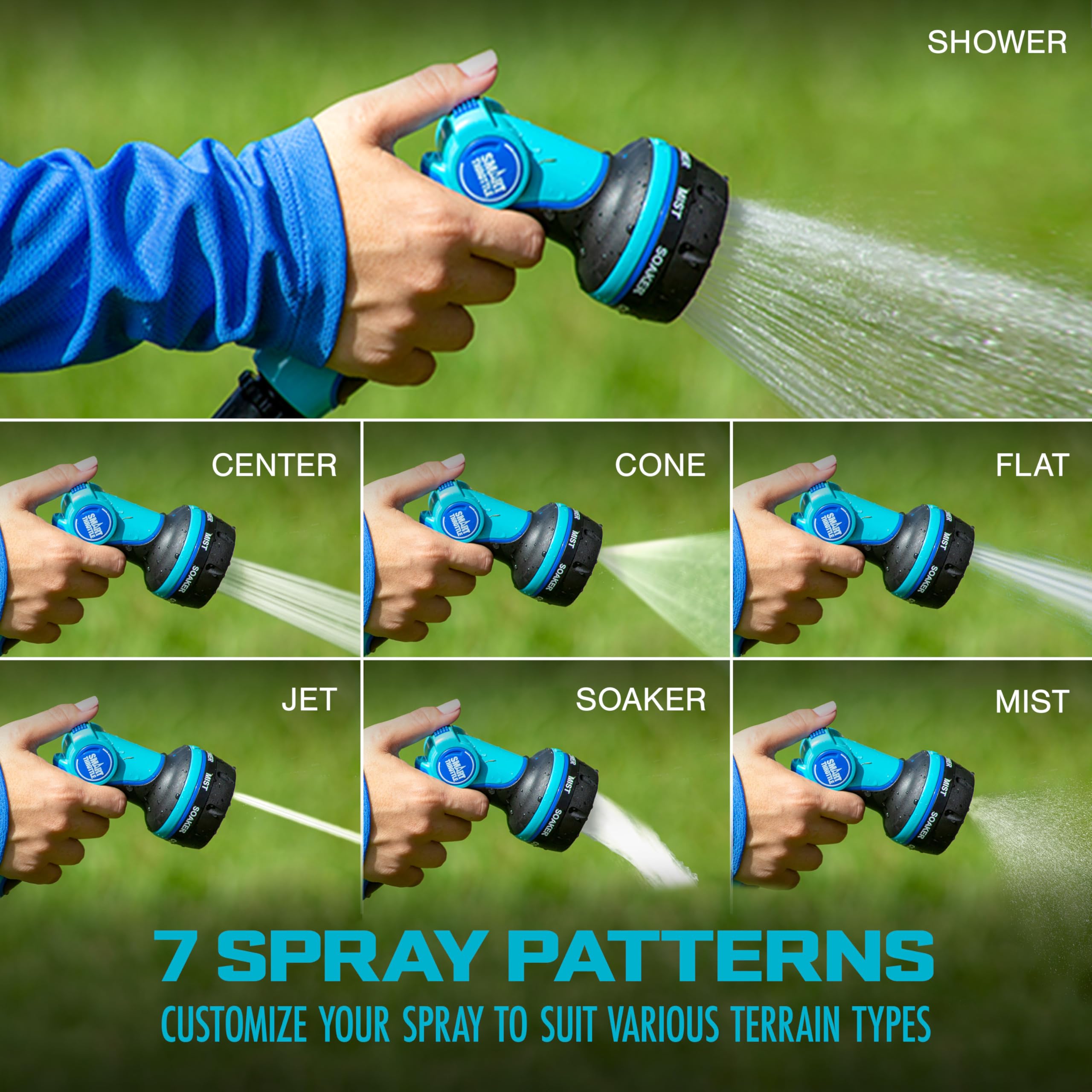 Aqua Joe Hose Nozzle in use watering plants with mist pattern