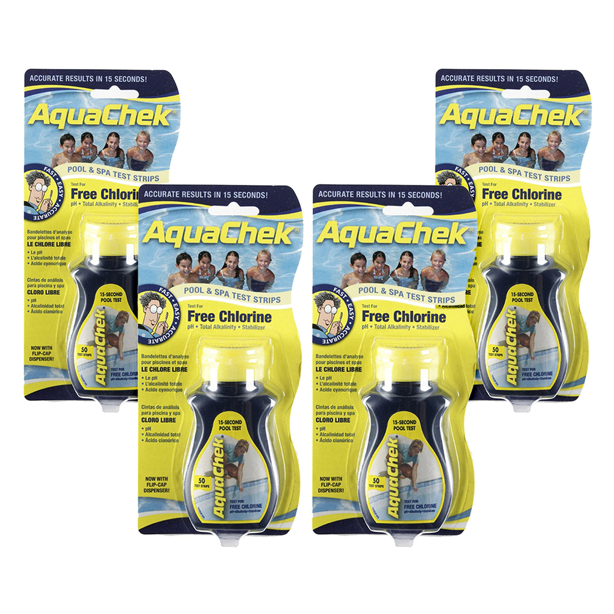 AquaChek Free Chlorine Swimming Pool Test Strips 4-Pack front view