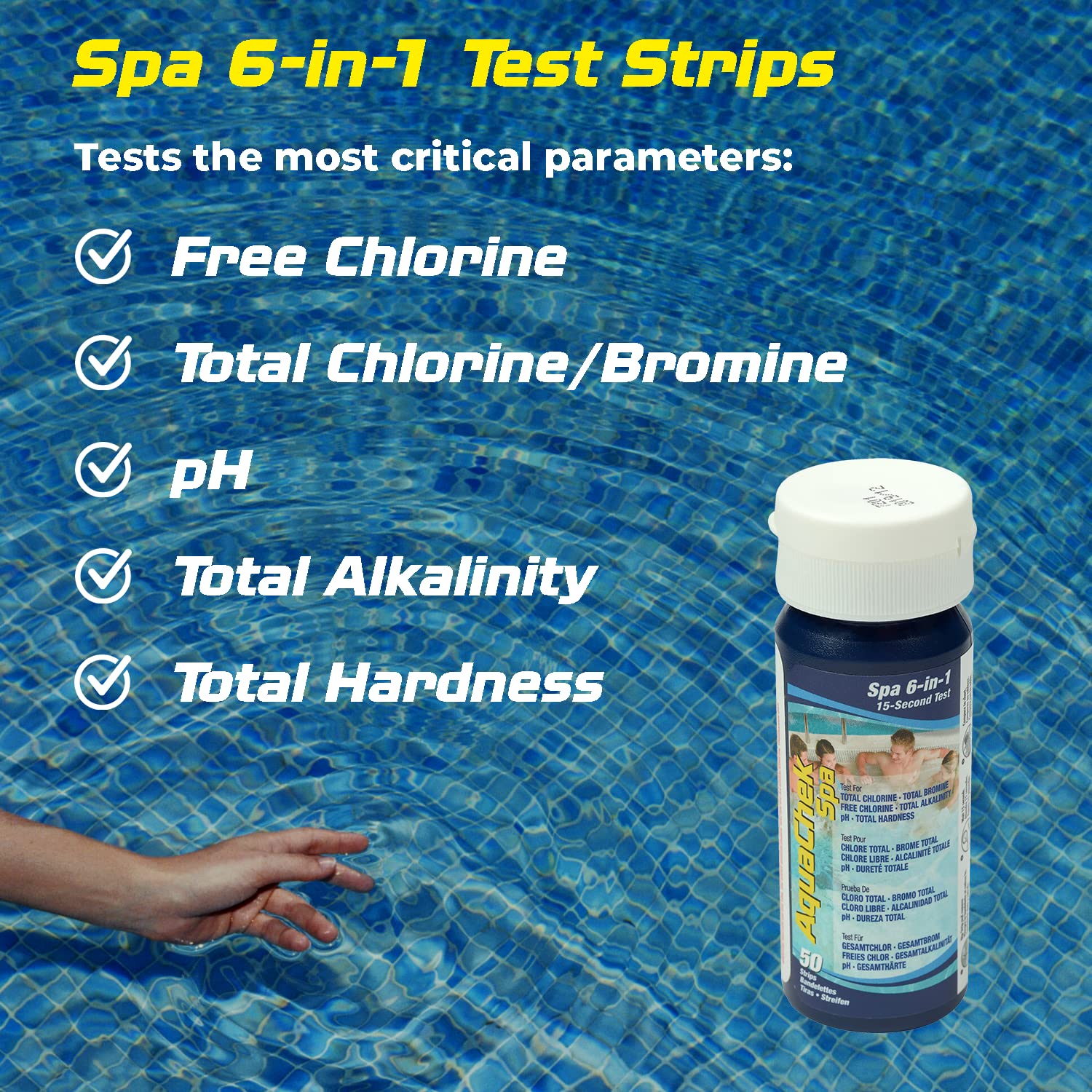 AquaChek SPA Test Strips showing individual test strip