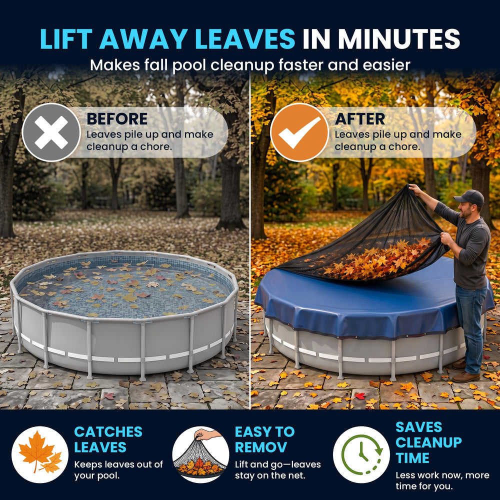 AquaJoyer Pool Leaf Net Cover installed on above-ground pool