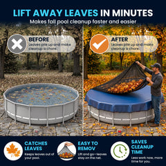 AquaJoyer Pool Leaf Net Cover installed on above-ground pool
