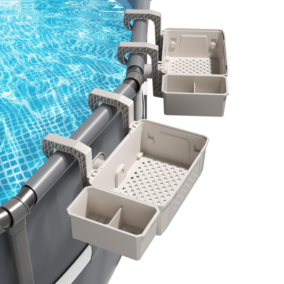 AquaJoyer poolside storage basket set with cup holders in grey