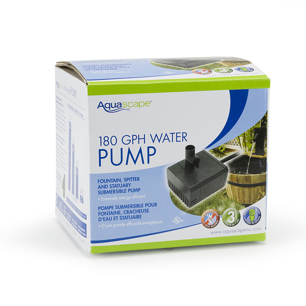 Aquascape 180 GPH water pump displayed in a decorative fountain