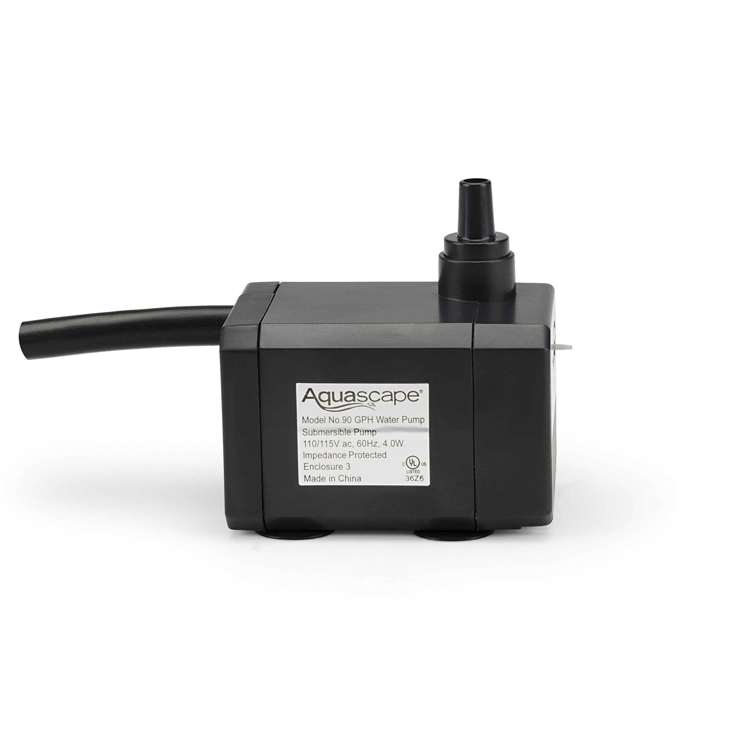 Aquascape 180 GPH water pump side view with flow-control valve
