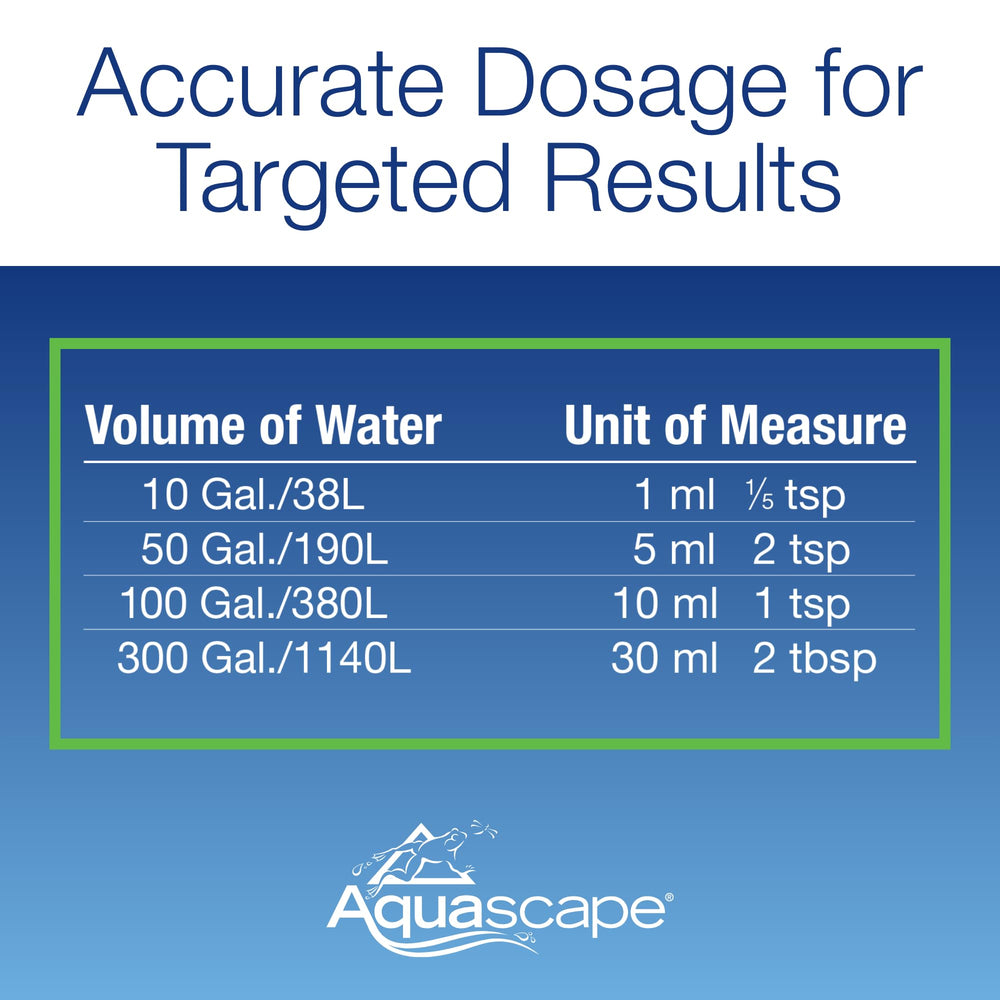 Aquascape Algaecide bottle with clear liquid visible inside