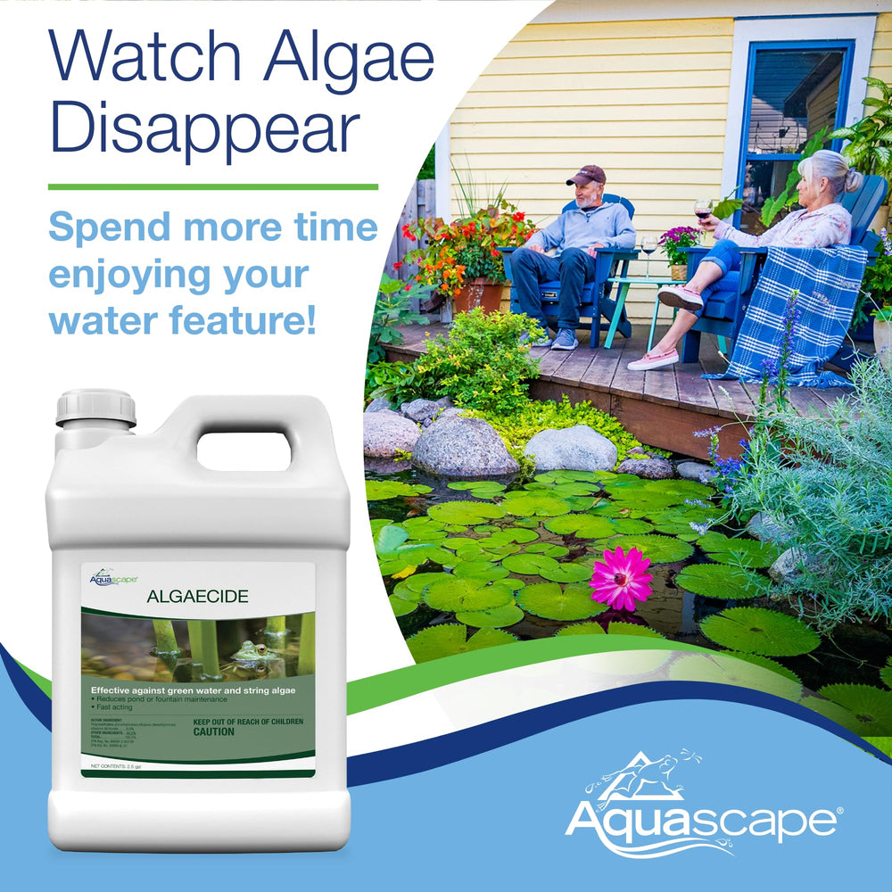 Aquascape Algaecide liquid application in a water garden