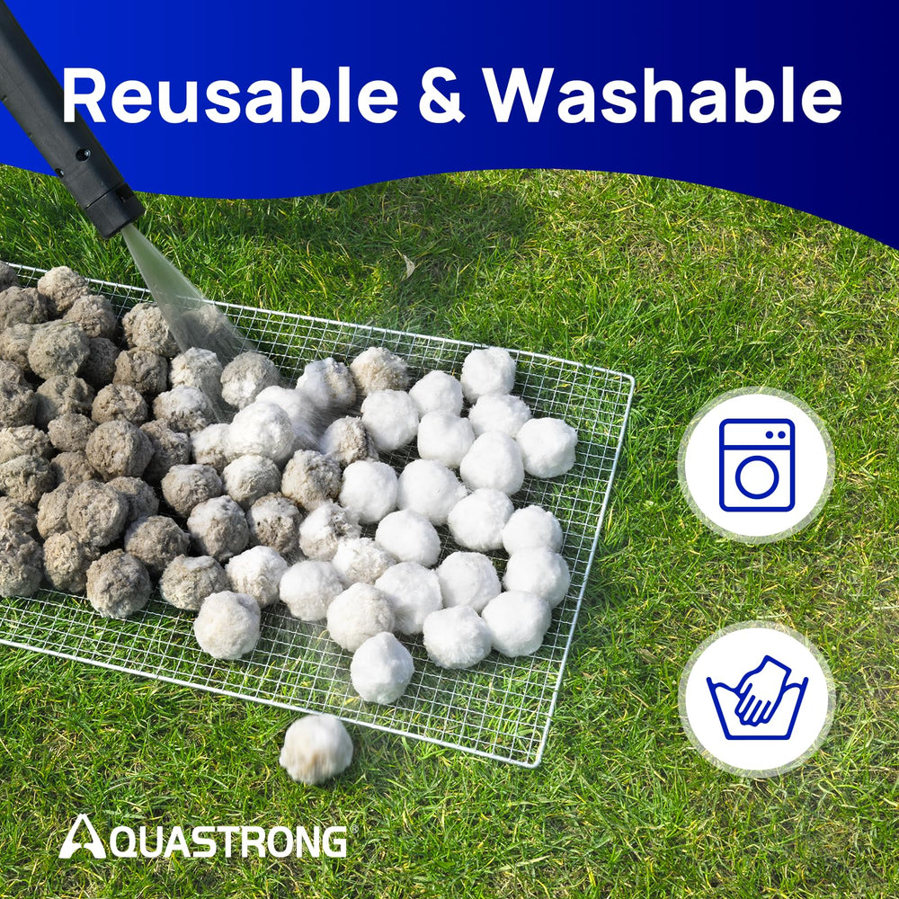 AQUASTRONG Pool Filter Balls being cleaned