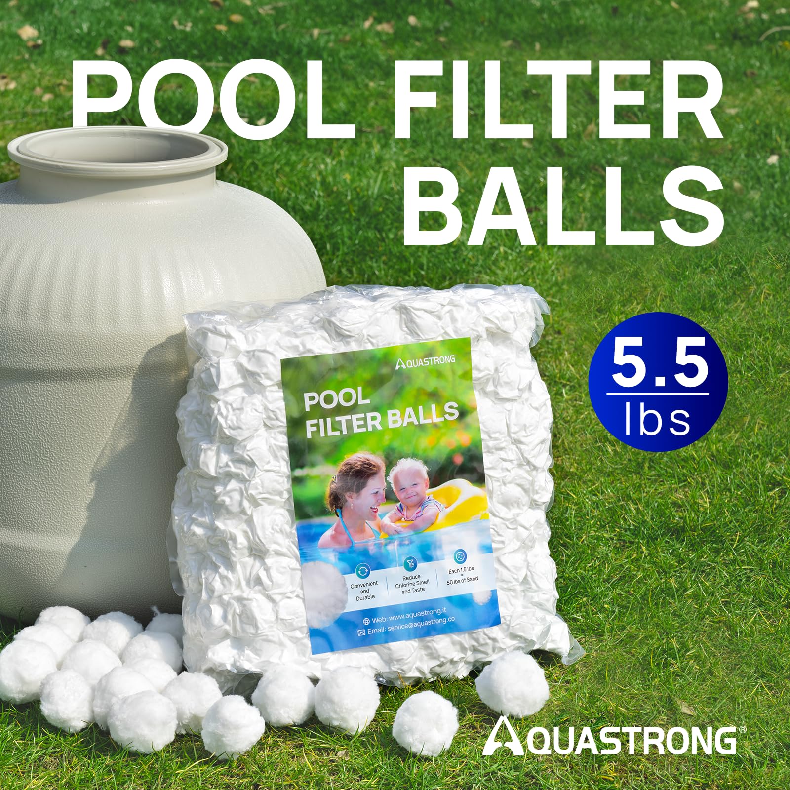 AQUASTRONG Pool Filter Balls showing texture and material