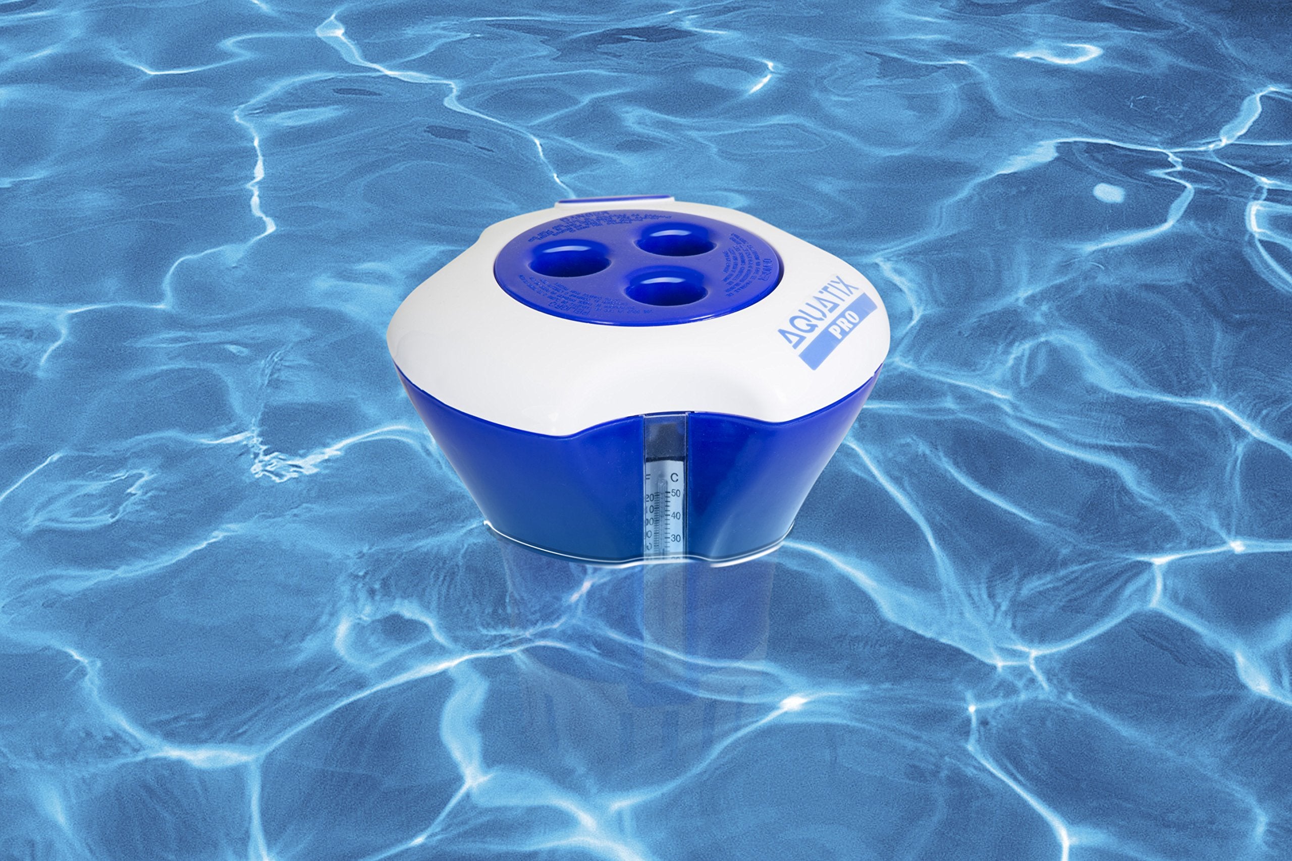 Aquatix Pro Chlorine Floater in pool with bromine tablets