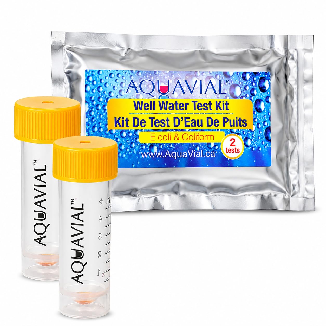 AquaVial Water Testing Kit front view with packaging