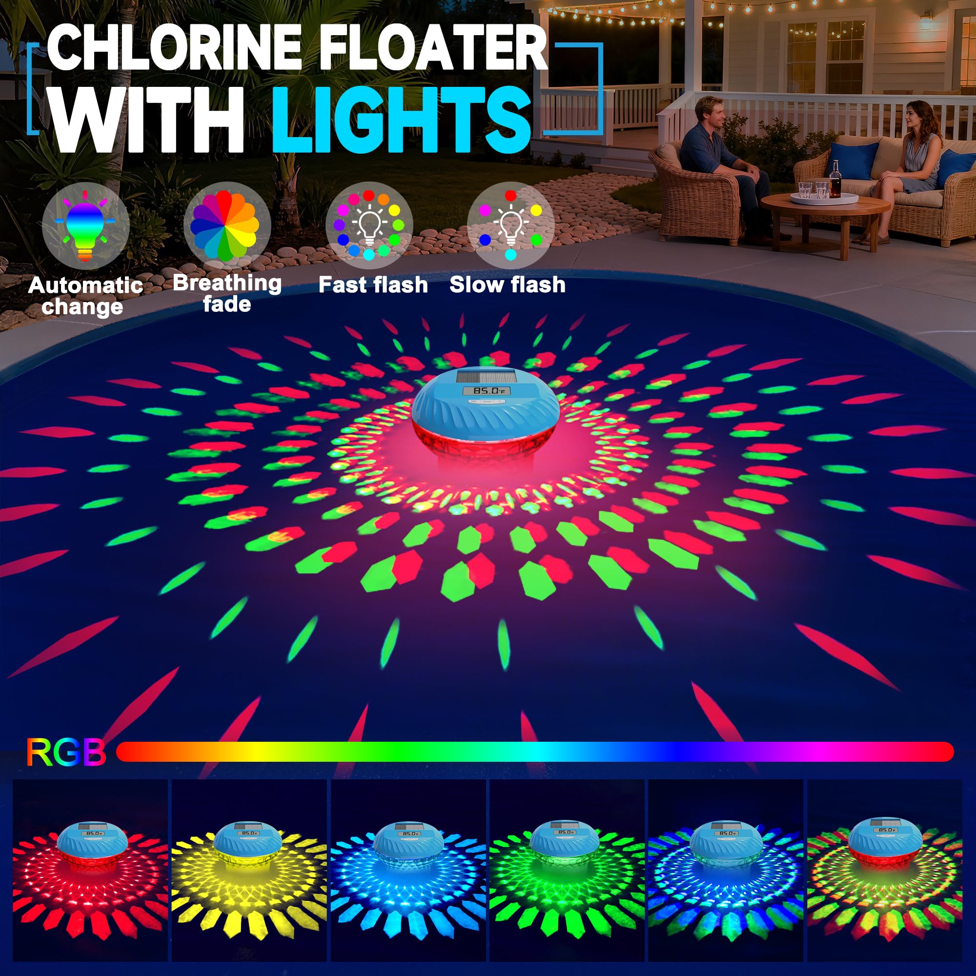 AquClor Chlorine Floater on the water surface of a pool