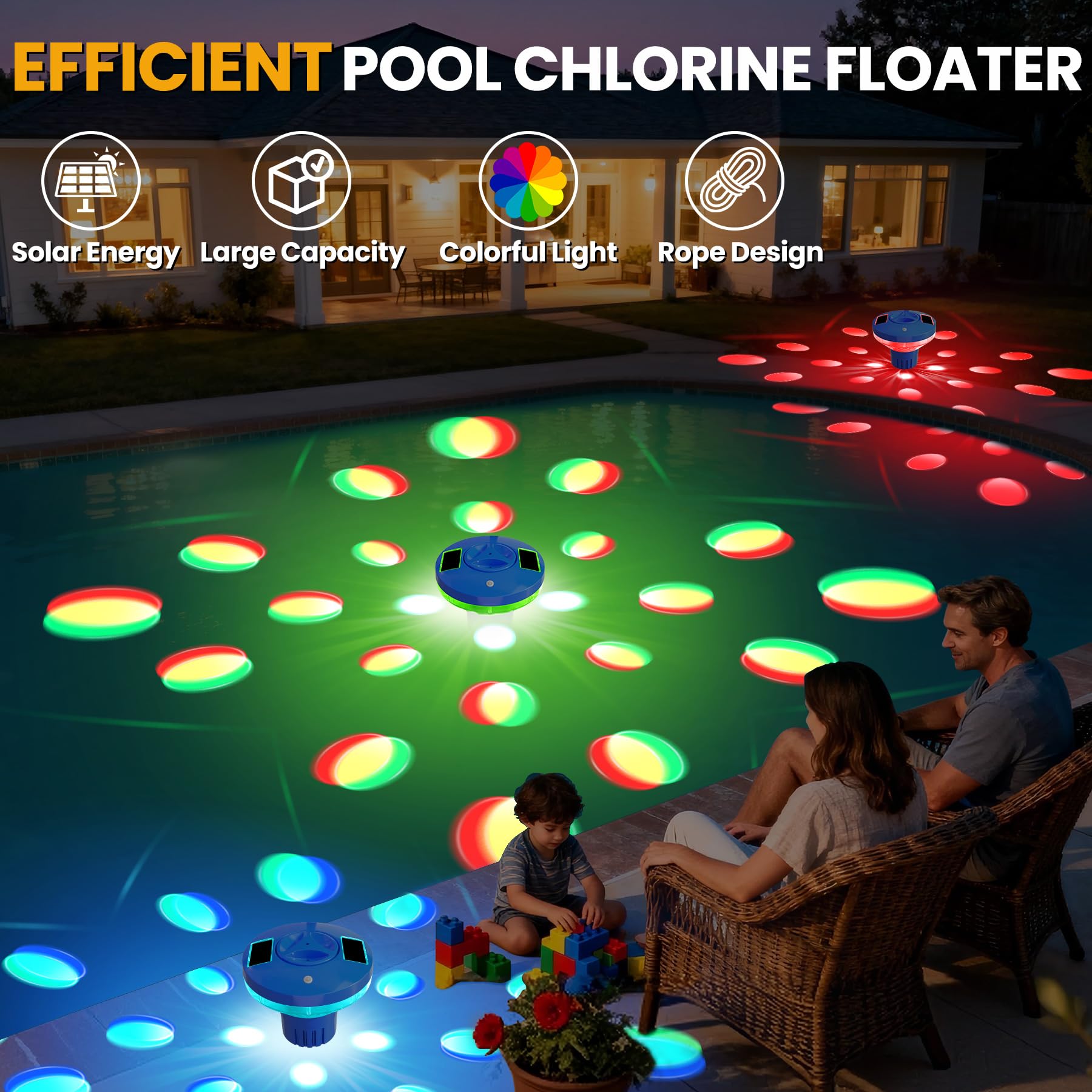 AquClor Pool Chlorine Floater in a decorative pond