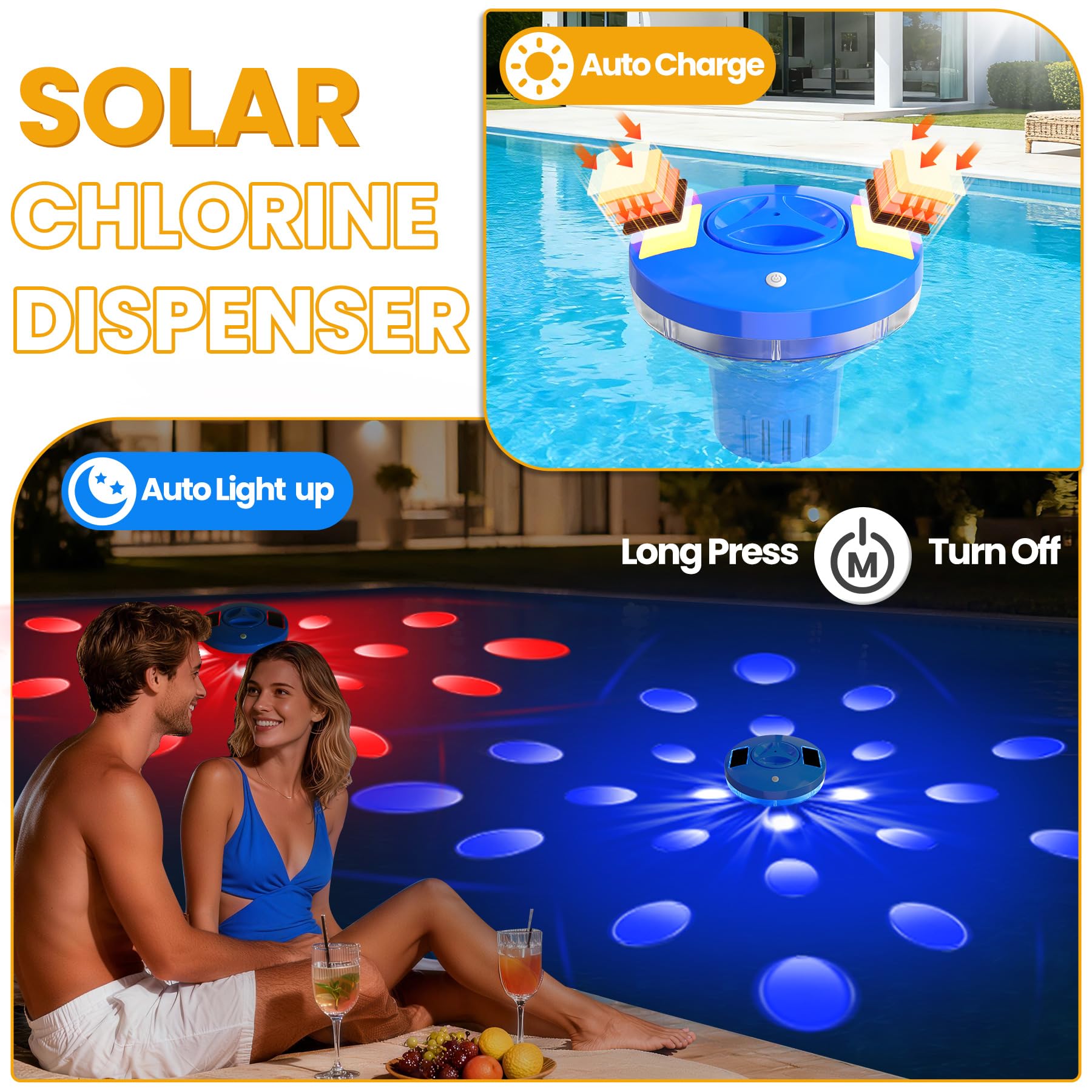AquClor Pool Chlorine Floater in blue with lights on