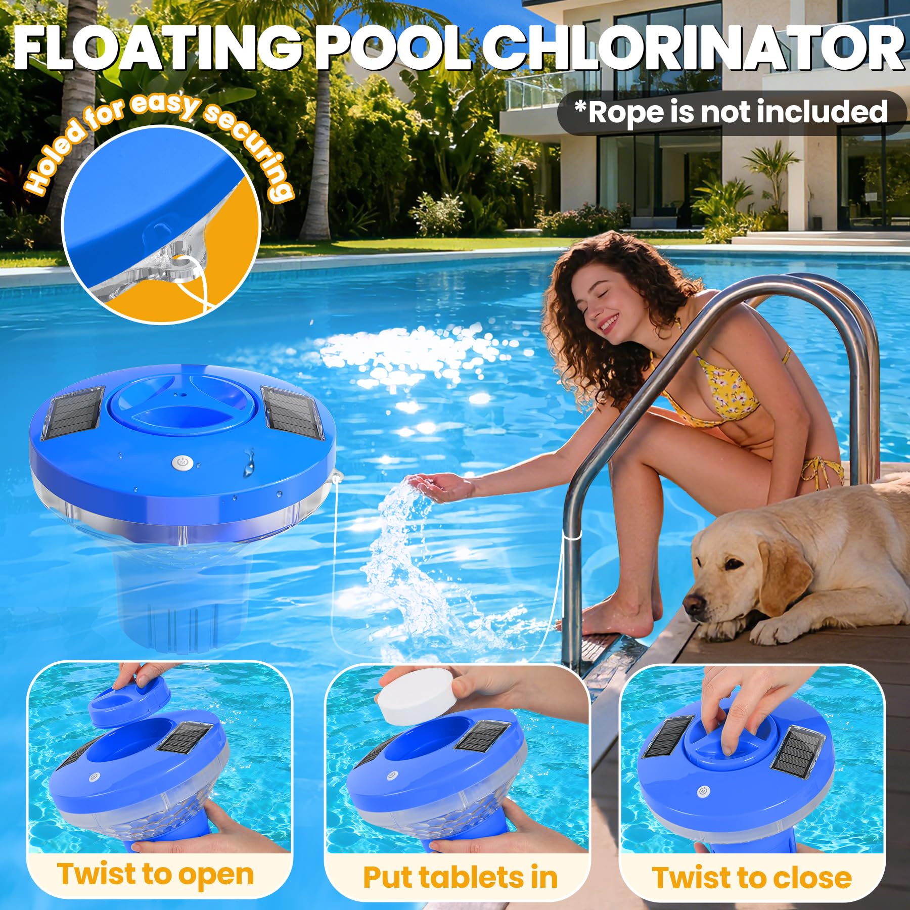 AquClor Pool Chlorine Floater with rope threading design