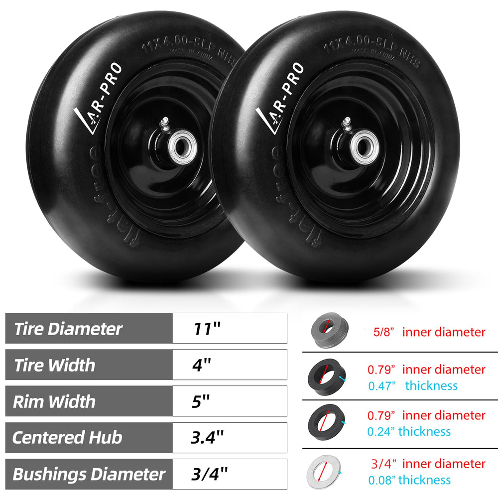 AR-PRO 11x4.00-5 flat free tire and wheel side view